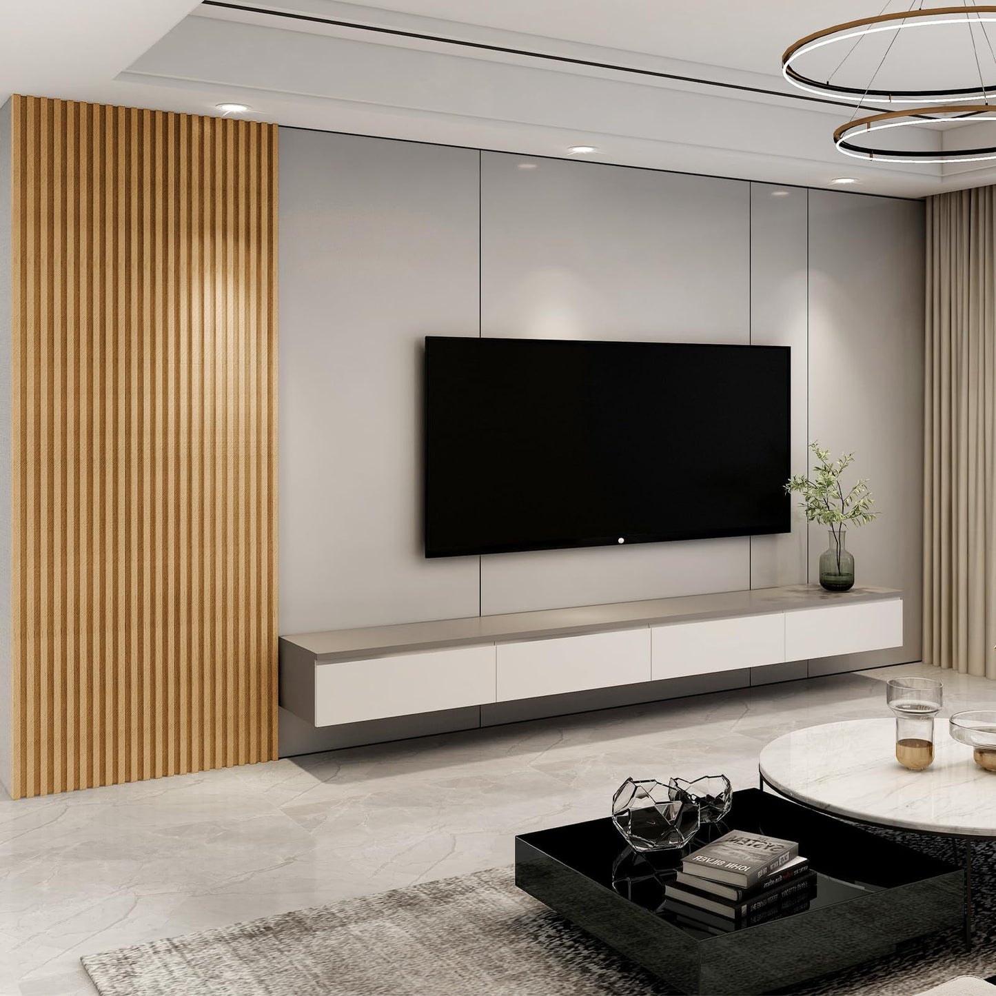 Art3d 8-Pack 96 x 6in. WPC Acoustic Slat Wall Panel for Modern Interior Decor, TV Background, Living Room, Oak