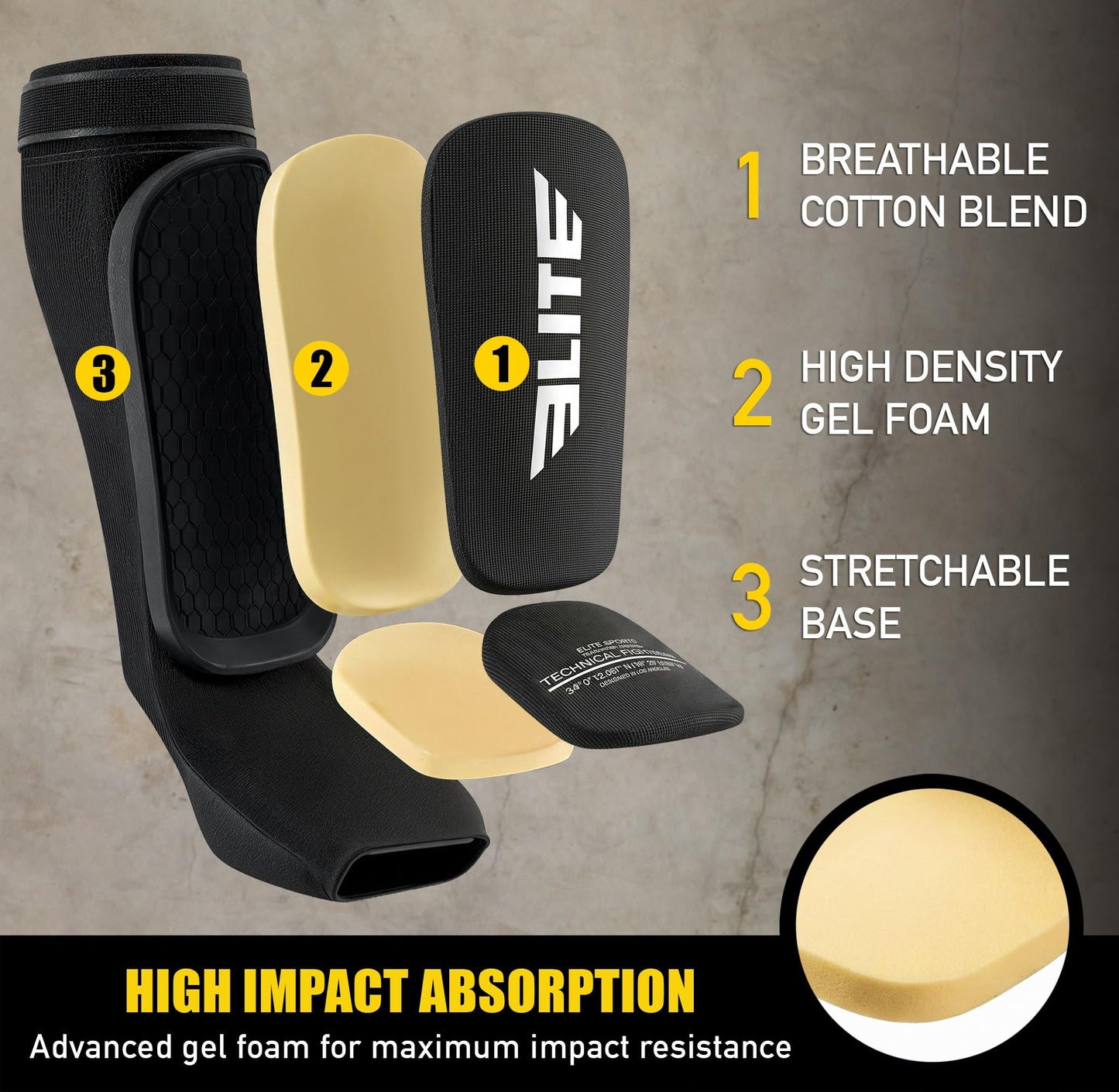 Elite Sports New Item Protective Kickboxing, MMA, Muay Thai Shin & Instep Guards Leg Pad Training Protective Gear Washable