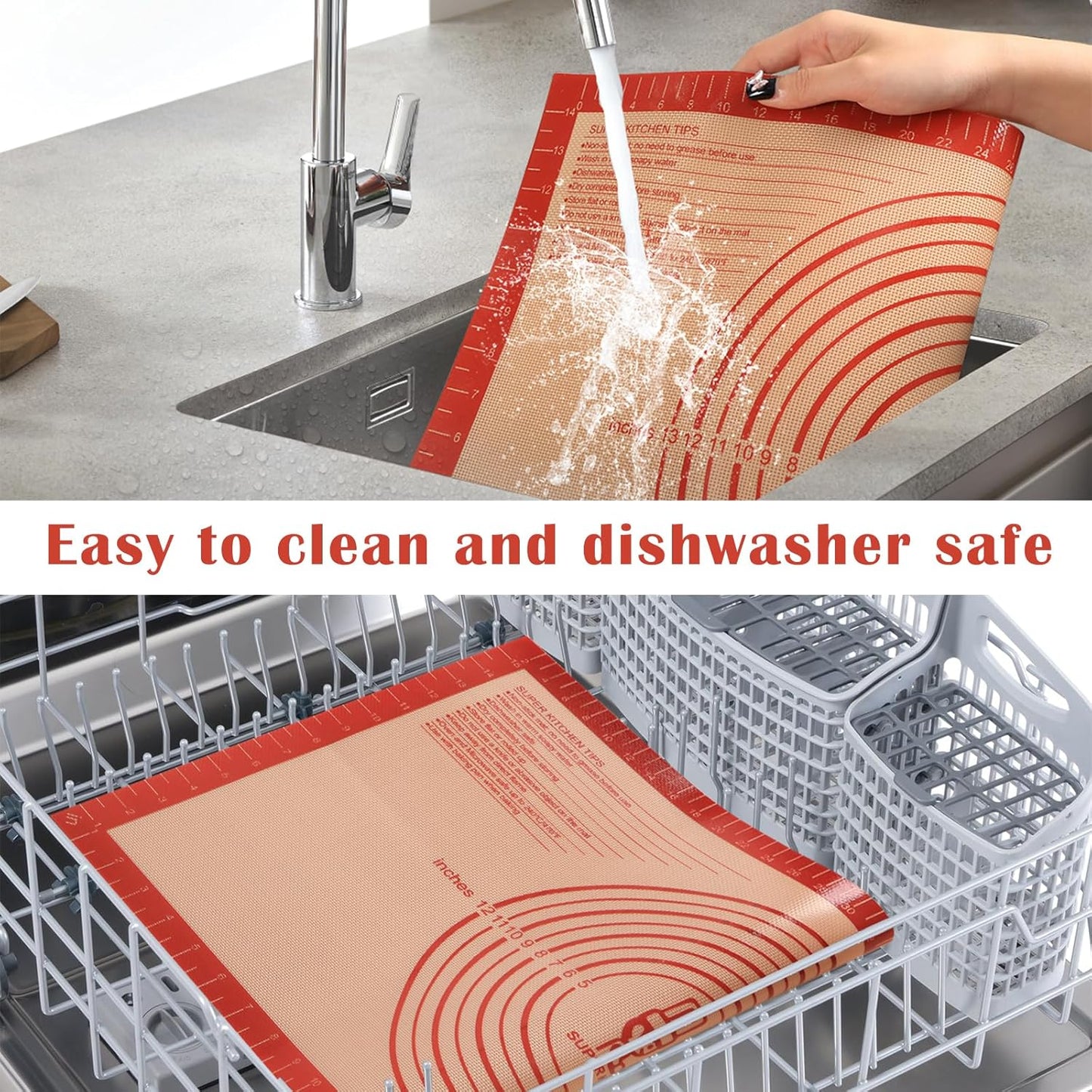 Skiennix Non-Slip Silicone Pastry Mat - Extra Large 36'' x 24'' for Baking & Dough Rolling | Red (Pack of 2)