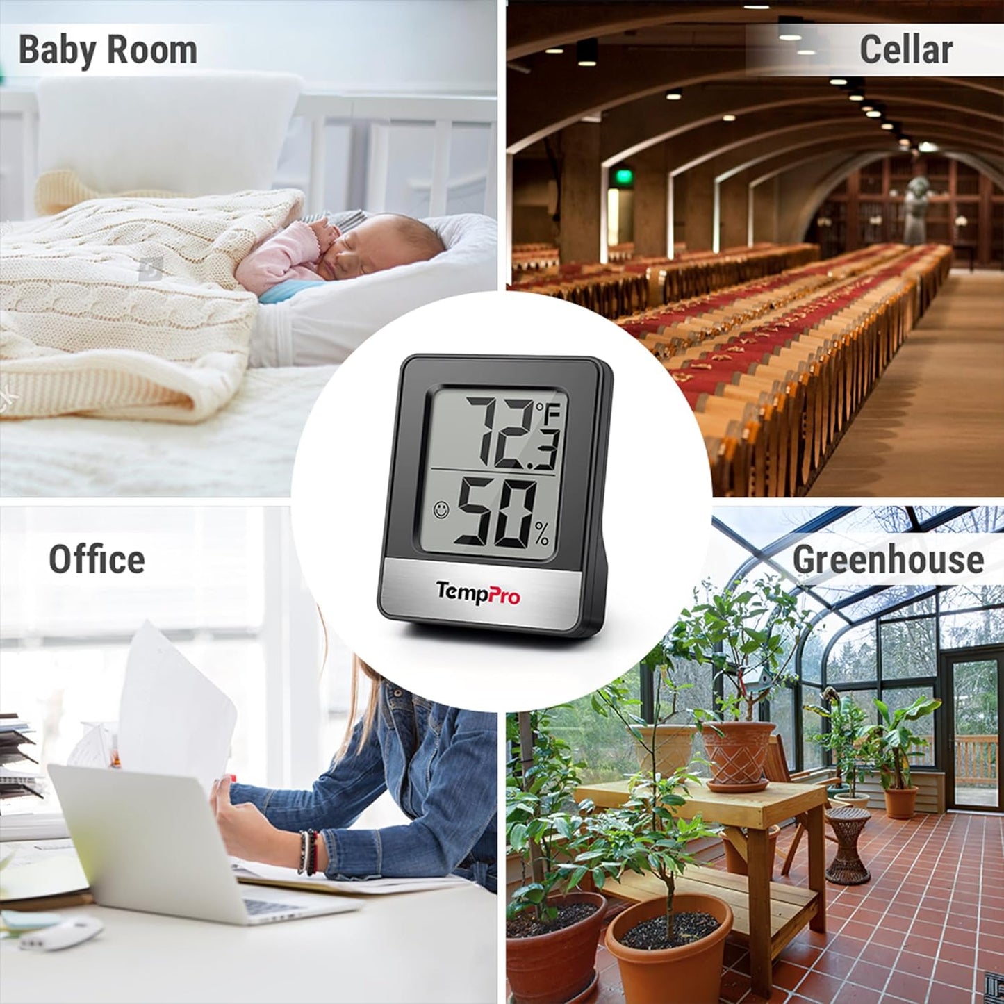 TempPro Digital Hygrometer - Accurate Indoor Thermometer & Humidity Meter | Mini Black Weather Station