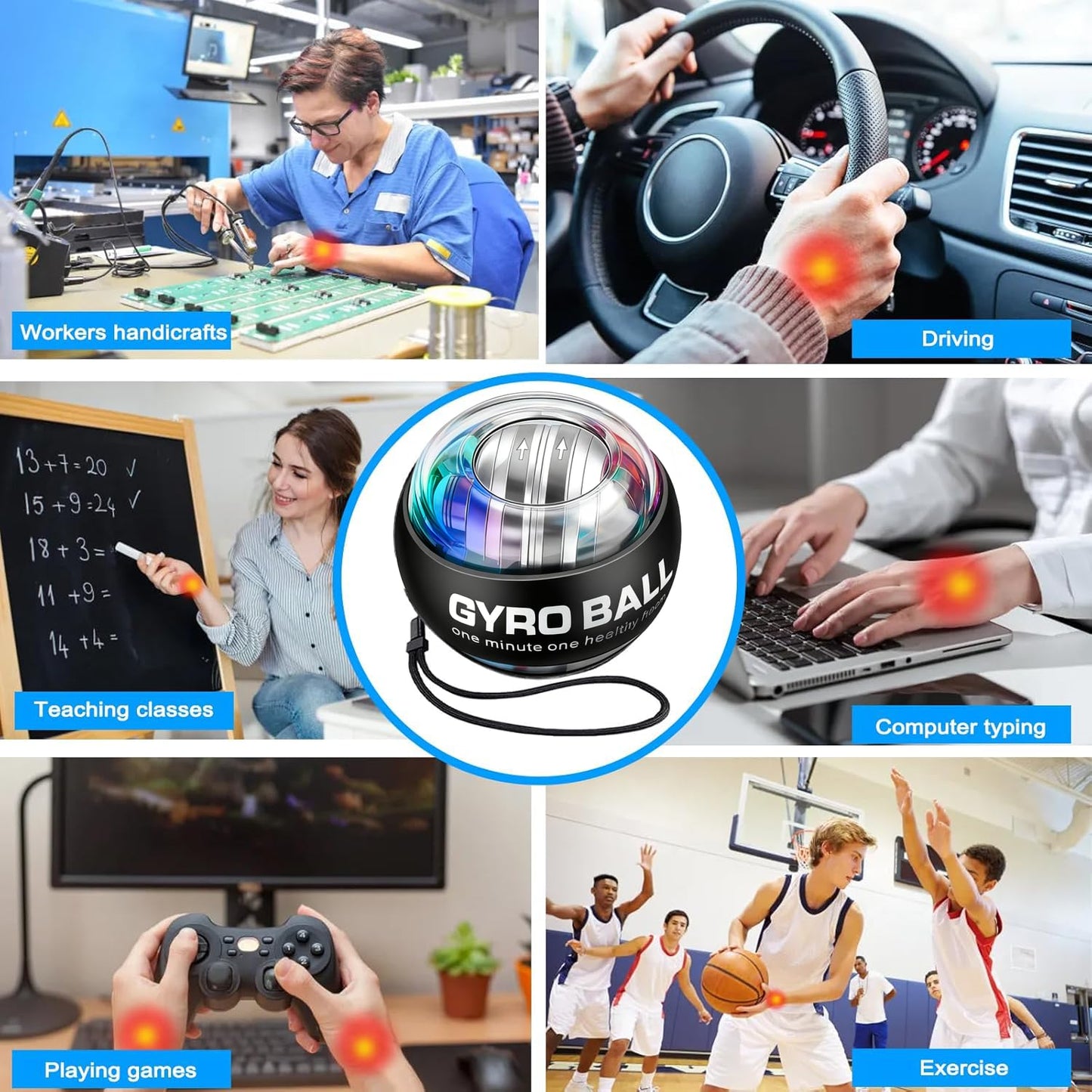 GOZATO Auto-Start Wrist Power Gyro Ball with LED Lights, Wrist Strengthener and Forearm Exerciser for Stronger Arm Fingers and Muscle