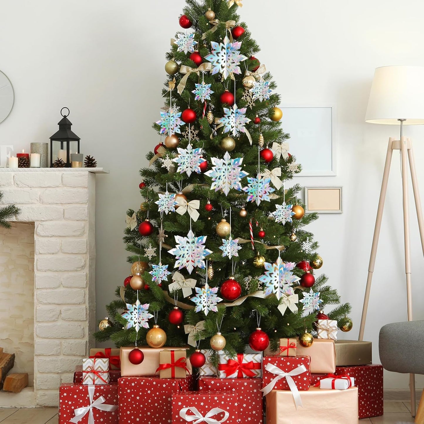 Skiennix 12Pcs Winter Snowflake Ornaments - 3D Iridescent Hanging Decorations | Perfect for Holiday Home Decor