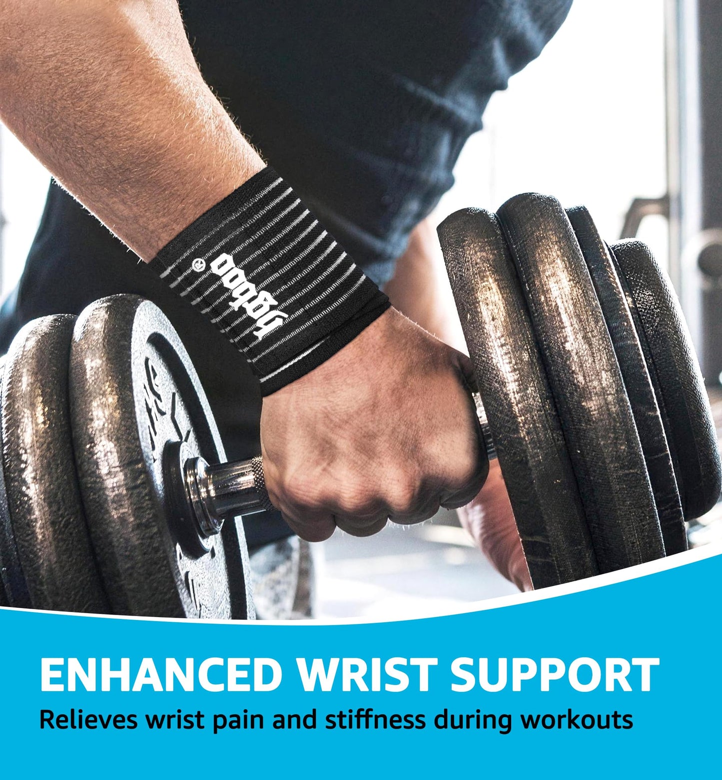 HGBOO Compression Wrist Bands (2 PCS), High-Elastic Straps Wrist Wraps Wrist Brace for Sports Weightlifting Tennis Basketball Tendonitis Carpal Tunnel Arthritis - Breathable Fabric (Black)