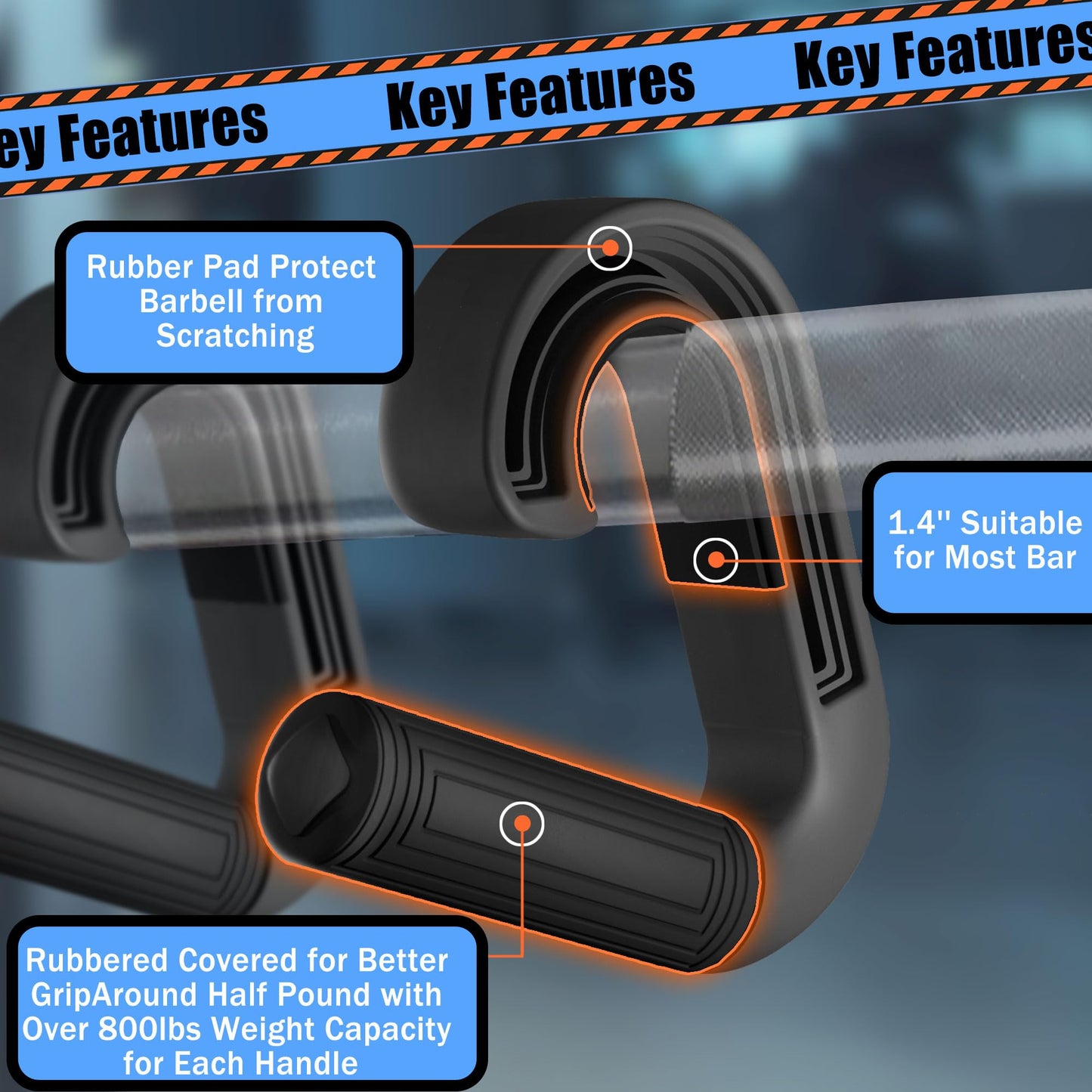 Folaps Barbell Grip Handles Neutral Grip: Portable Handles for Pull Up 2 Detachable Straps for Strength Trainer Versatile Exercise T-bar Row Cable Machine Attachment