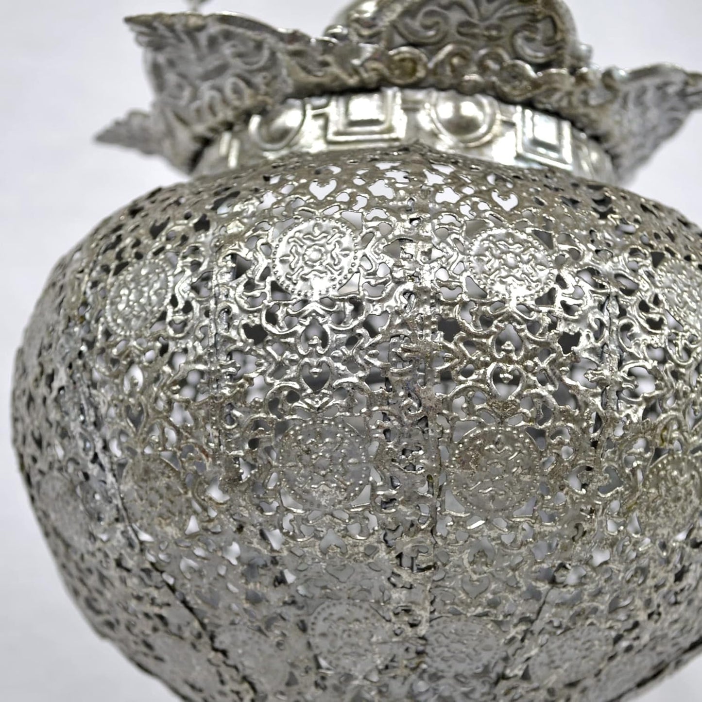 Westcharm Antique Silver Moroccan Lantern - Elegant Metal Hanging Pendant Light for Indoor/Outdoor Use - Small