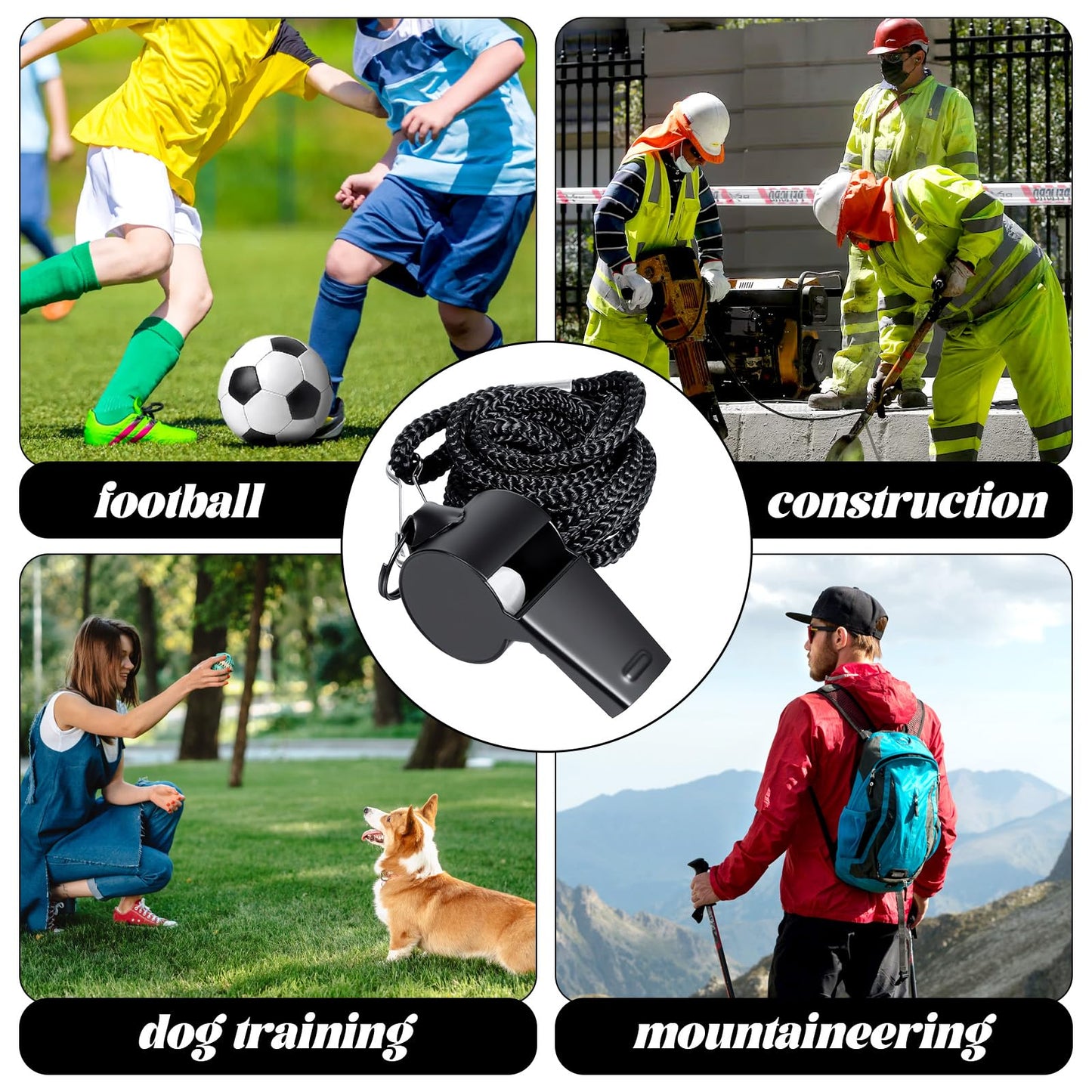 Qulkws 2 Pack Whistle for Coaches Stainless Steel Sports Whistle with Lanyard Loud Crisp Sound Referee Whistles for Football Basketball Soccer School Referees Coaches Lifeguard Emergency(Black)