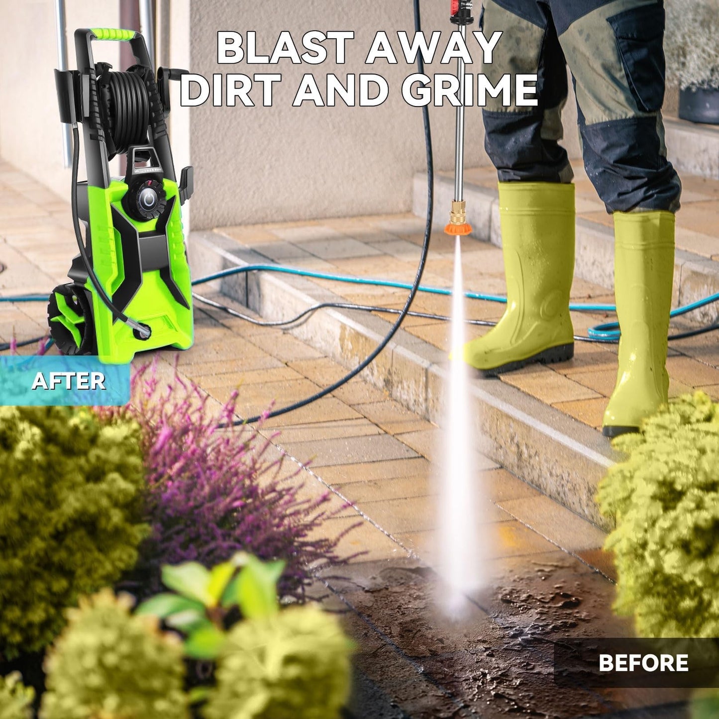 Electric Pressure Washer,5000 PSI 3.9GPM Adjustable Pressure,Power Washer Electric Powered with Foam Cannon,4 Nozzle,33FT Hose and Soap Bottle for Home/Cars/Fences (Green)
