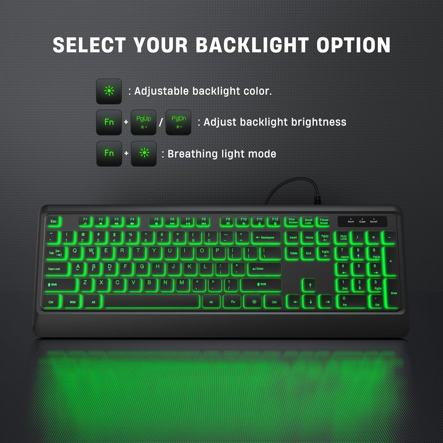 Luzarriba 7 Backlit Computer Keyboards, Wired USB LED Keyboard with Colors Backlight, Plug and Play, Waterproof, Full