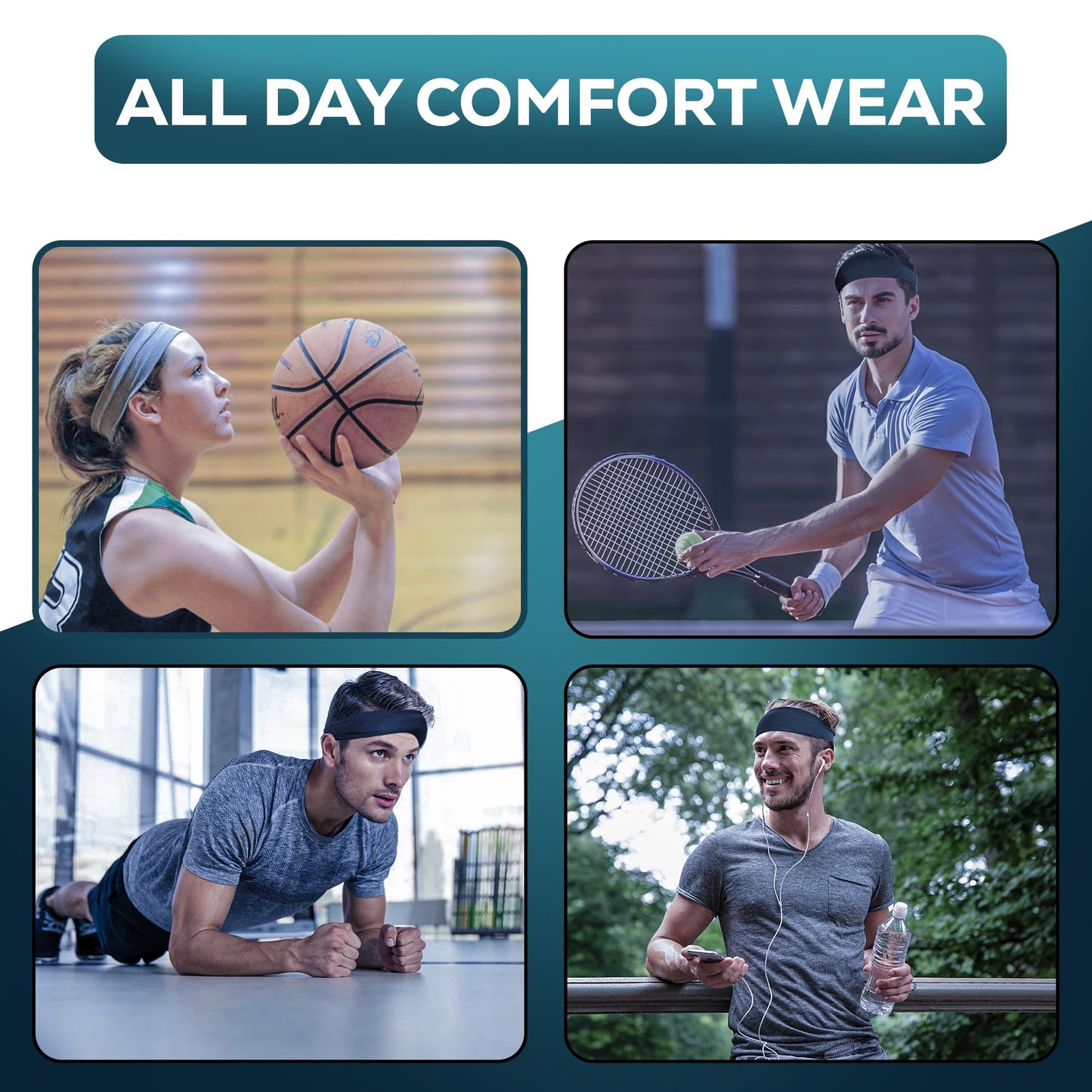 Relix Sports Headband for Men (5 Pack) Moisture Absorbing Workout Headband, Sweatband Headbands for Running, Cycling, Football, Yoga, Unisex Hairband