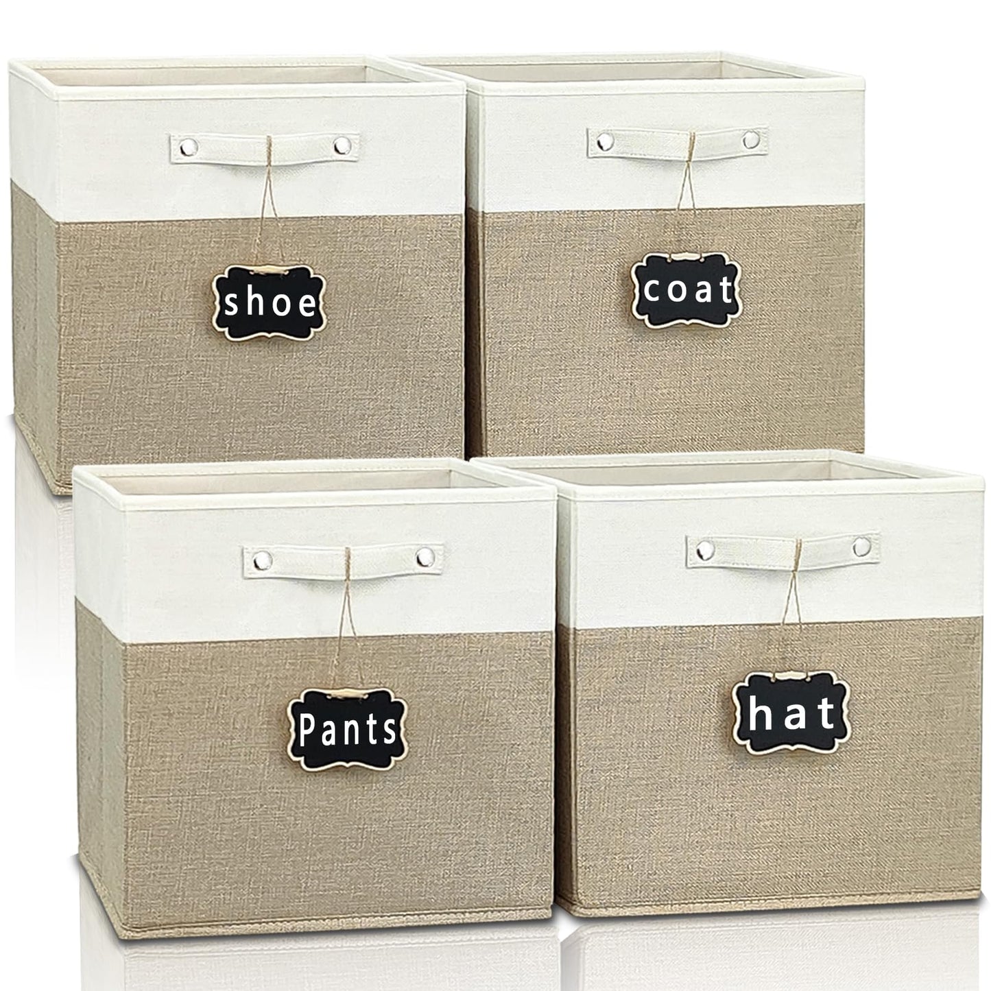 Dyvavna Storage Cubes,13x15x13 storage cube bins Set of 4,Foldable Fabric Storage Cubes with Labels,Linen Cube Storage Organizer Bins Kallax Storage Cubes for Organizing Shelves Cabinet(White Khaki).