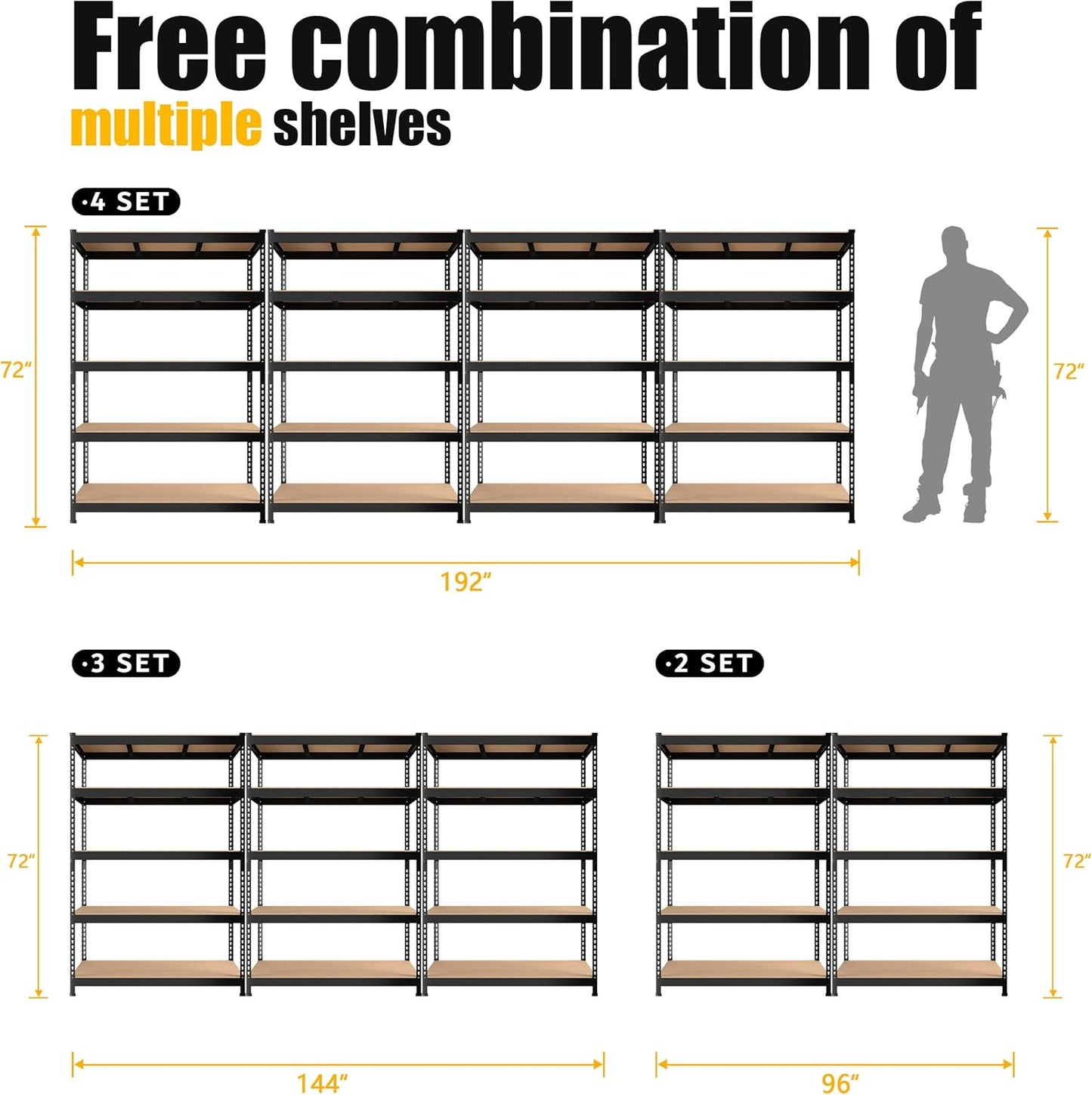 PrimeZone Heavy Duty Storage Shelves - 5-Tier Adjustable Metal Rack for Garage, Pantry, Kitchen | 48" x 24" x 72" - Black