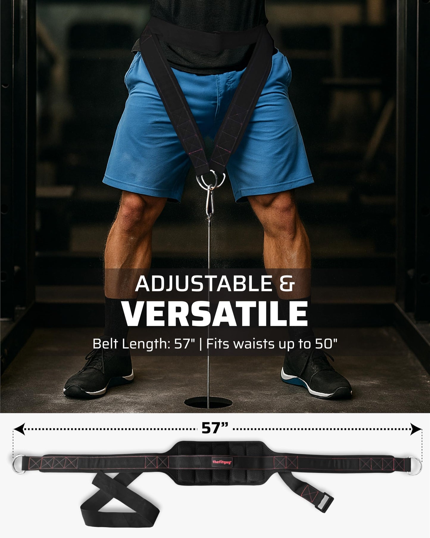 THEFITGUY Ultimate Belt for Belt Squats, Rack Attachment and Squat Machine, Structured Back Support, Stays Low During Down Movement, Padded Hip & Thigh Area, Buckle Strap - No Sliding Down, Heavy Duty