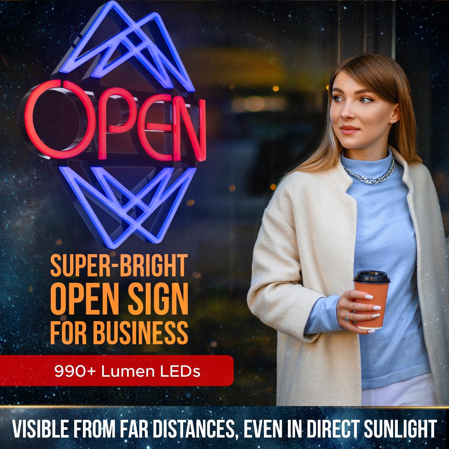 Open Sign for Business with 49 Color Combinations – ULTRA BRIGHT LED Neon Sign Visible Day and Night – Large Window Sign – by Element Lux Signs – 20 x 22in