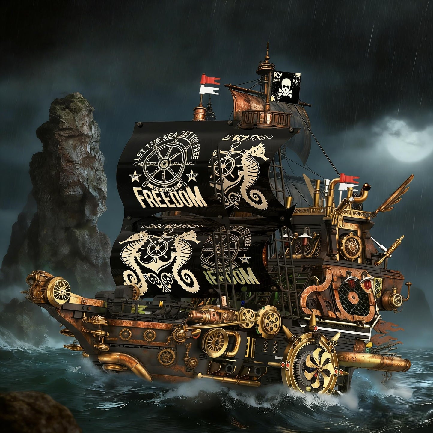 Mechanical Pirate Ship Building Sets for Adults with Motor & Light,Dynamic Large Freedom Pirate Ship Model Boat with Rotating Rudder,Room Office Decor,Idea Gifts for Collector‘s Pirate Fans(2720PCS)