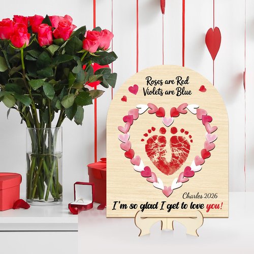Baby's First Valentines Day Footprint Sign DIY Wooden Art Baby's First Valentine's Day Gift Babies Keepsake Milestone Nursery Decor (Heart)