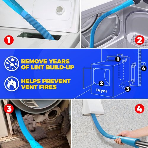 Holikme Dryer Vent Cleaner Kit - 30ft Cleaning Brush & Lint Vacuum Attachment | Blue