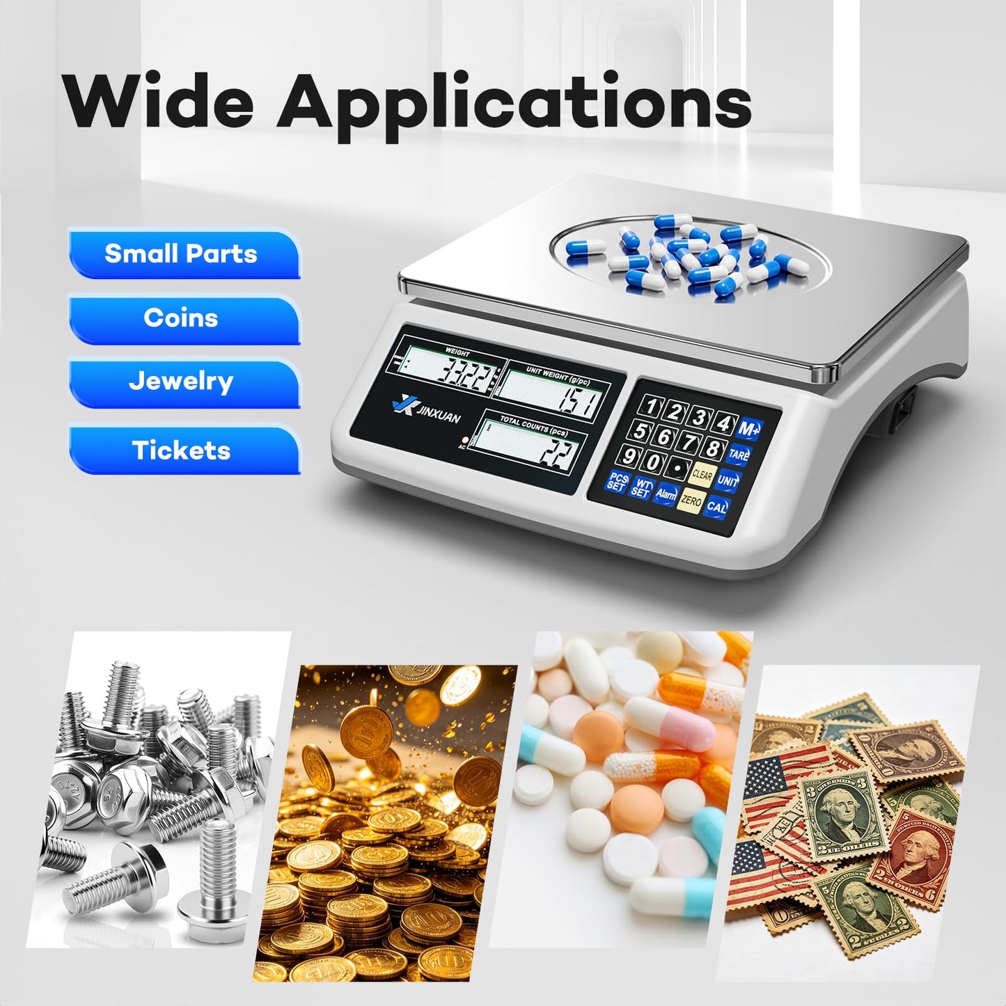 JINXUAN Counting Scale 88lb/40kg x 0.5g Industrial Scale lb/oz/g/kg Digital Parts Scale with Dual LCD Display, Rechargeable Inventory Scale for Small Parts Coins Pieces Tickets, Precision Gram Scale