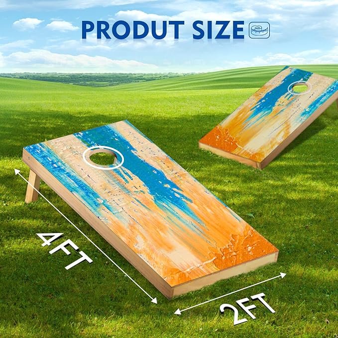 Cornhole Board Set, Regulation Size 4 x 2FT/3 x 2FT Solid Wood Corn Hole Game Set with 8 Bean Bags,2 Cornhole Boards and 1 Carry Bag for Outdoor Beach Toss Games Competitions