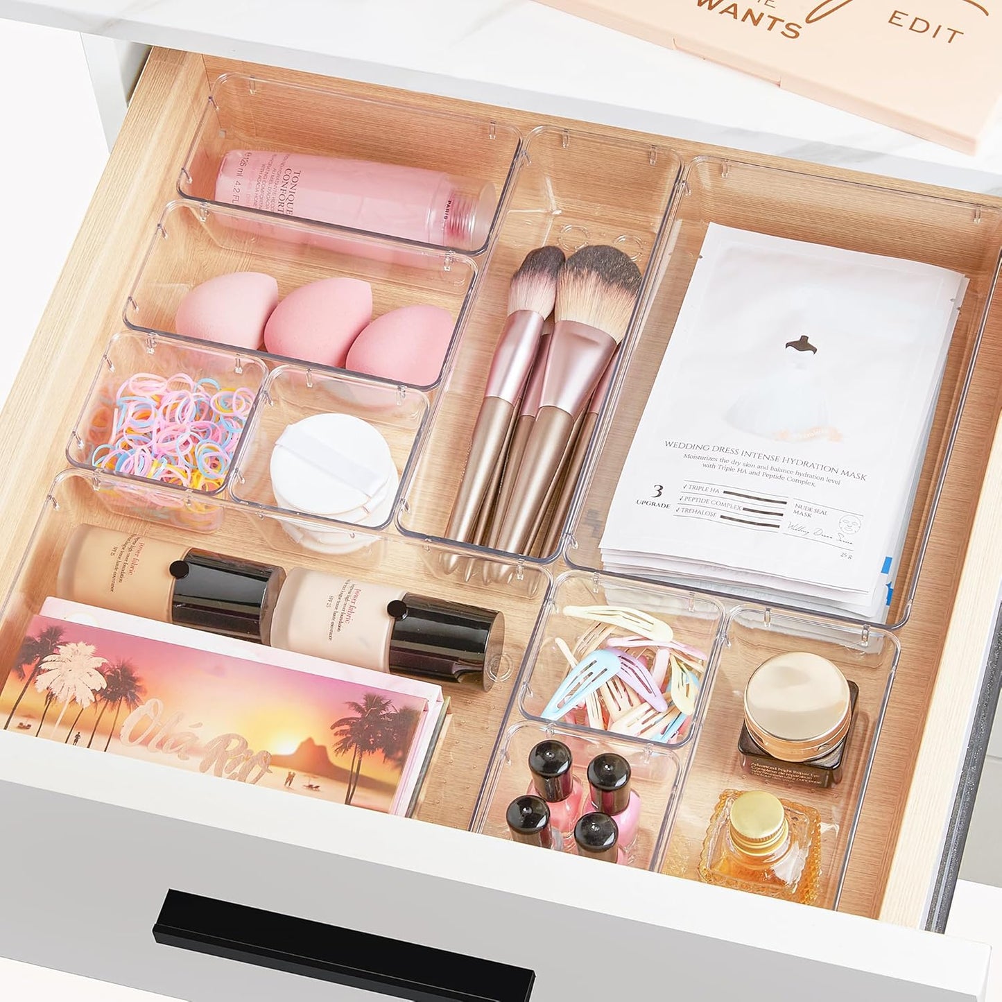Vtopmart 28 PCS Clear Plastic Drawer Organizers - Versatile Acrylic Storage Bins for Bathroom, Vanity & Kitchen