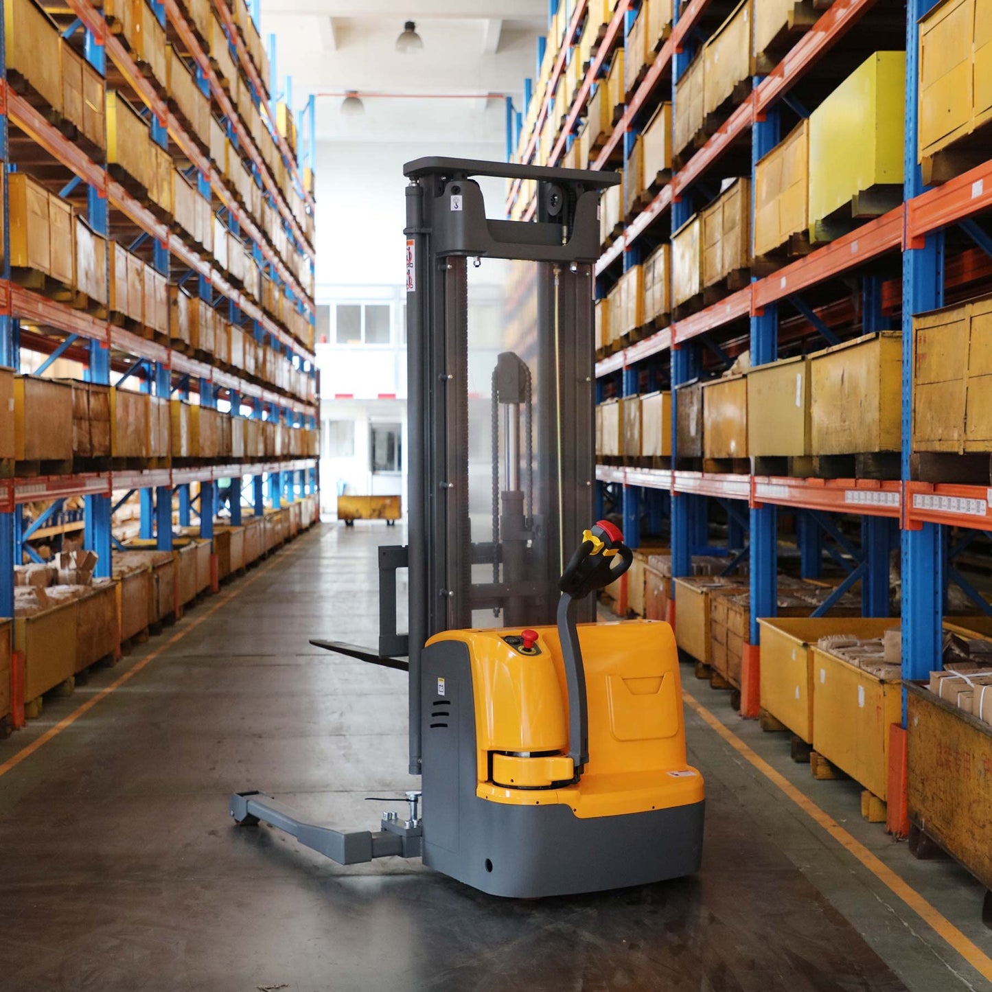 APOLLO Full Electric Stacker Powered Straddle Forklift and Legs 3300lbs Capacity 177''Lifting Height with Adjustable Forks Material Lifter Suitable for Narrow Space Warehouse or Factory