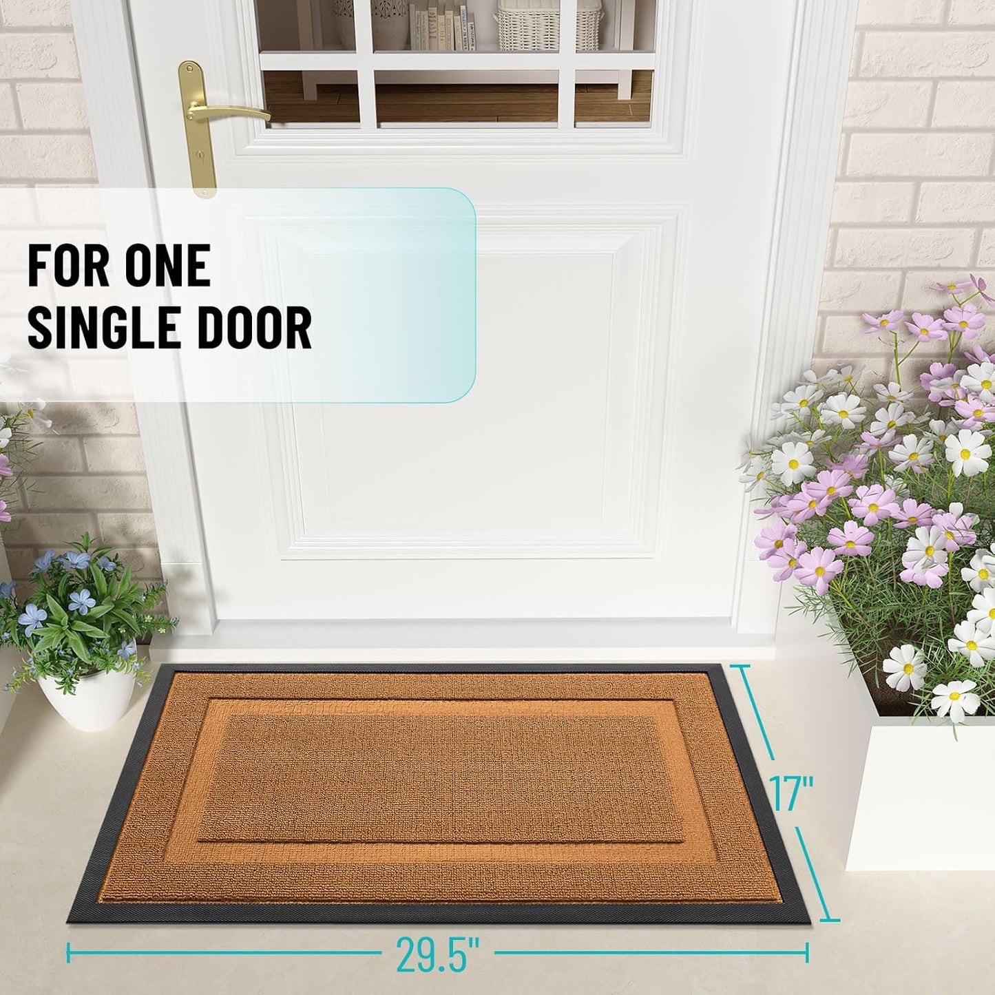 OLANLY Indoor Outdoor Front Door Mat - Waterproof All-Season Doormat, Sturdy Natural Rubber, 47x23, Tangerine Orange