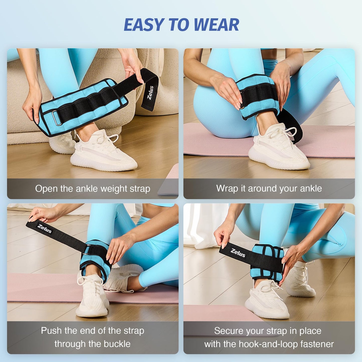 ZELUS 1 Pair Adjustable Ankle Weights, 10 lb Modularized Leg Weight Straps for Women Men, Weighted Ankle Weight Set with Removable Sandbags, 1-5 lb per Ankle Strap for Gym Yoga Jogging Walking, Blue