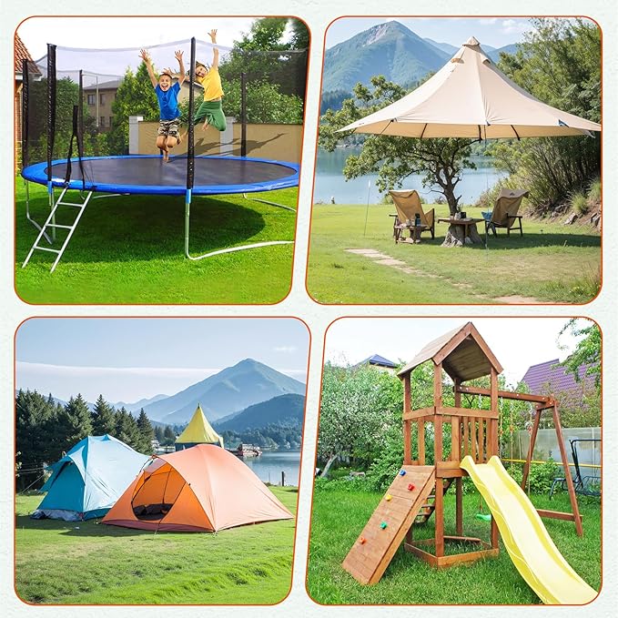 4 Pcs 18" Fully Welded Ground Anchors Shed Anchors Kit with 1/8" Galvanized Cable & Turnbuckles & Carabiners, Heavy Duty Earth Anchors for Sheds Trees Trampoline Greenhouse Swing Set Tent (Orange)