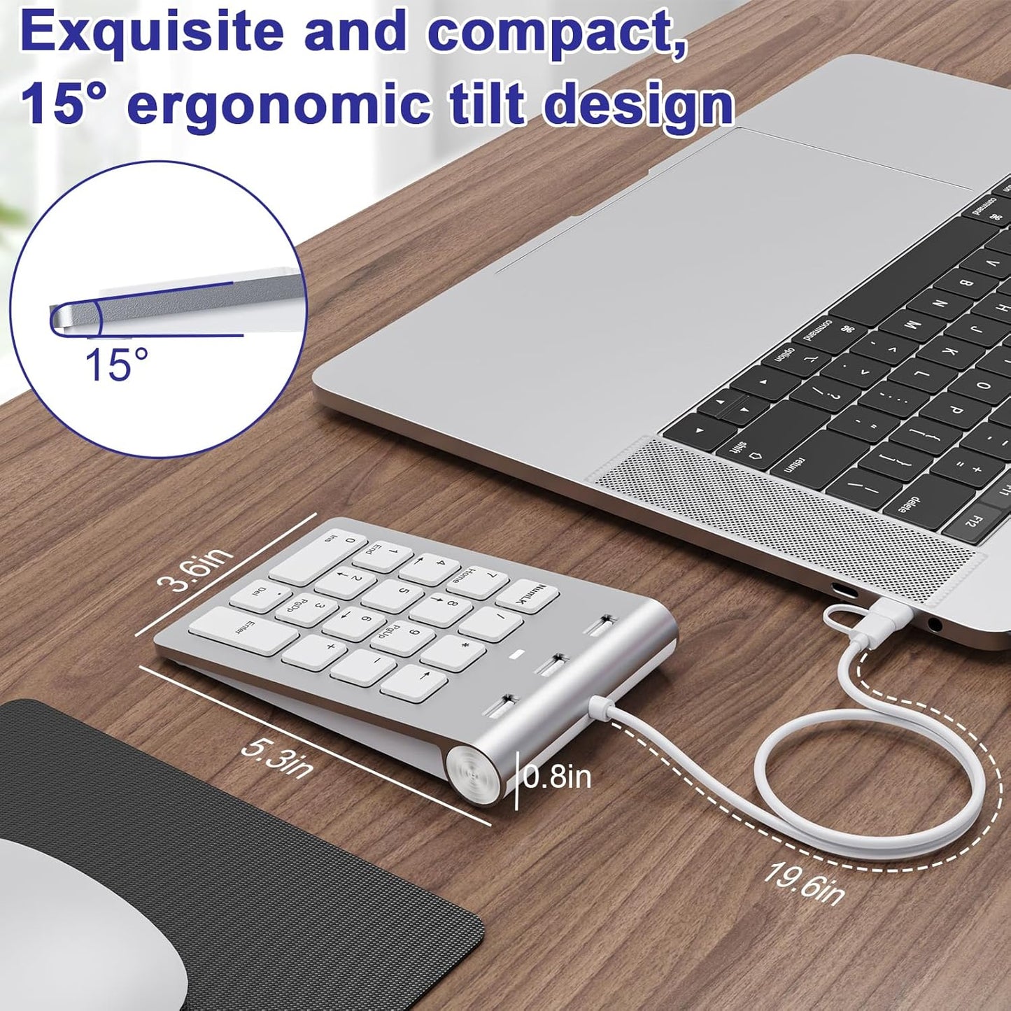 Bawanfa Plus 3 2.0 18 USB C Wired Number Pad, USB Numeric Keypad with USB Ports, Key Number Pad Portable Slim Mini