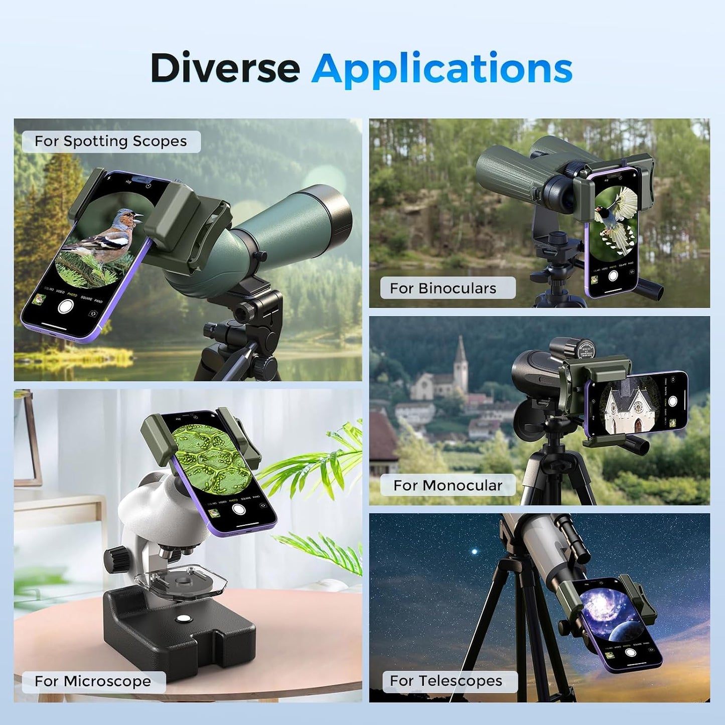Evil eye 360 Upgraded Telescope Phone Adapter, Rotatable Binocular Photo Adapter for Android & iPhone,Smartphone Holder