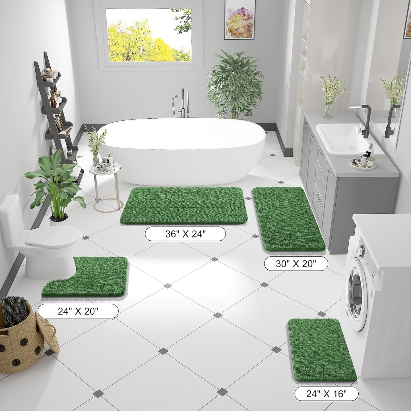 OLANLY Bathroom Runner Rugs - Soft Chenille Bath Mats with Rubber Backing | 44x24, Olive Green, Quick Dry