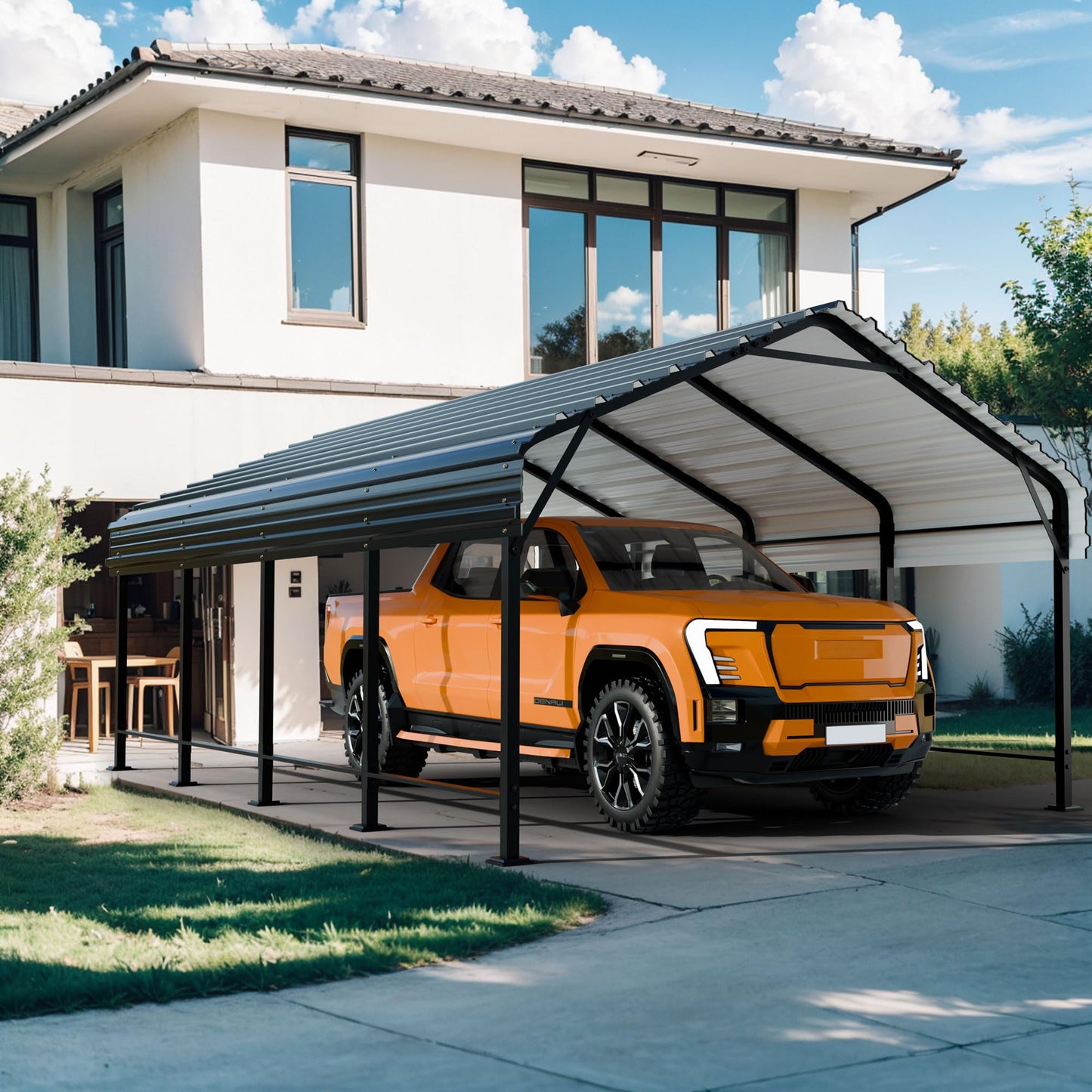 Shintenchi 12x20 FT Metal Carport, Oversized Carport Garage with Enhanced Base, Outdoor Galvanized Car Shelter, Heavy Duty Carports Canopy, for Car, Boats and Tractors, Grey