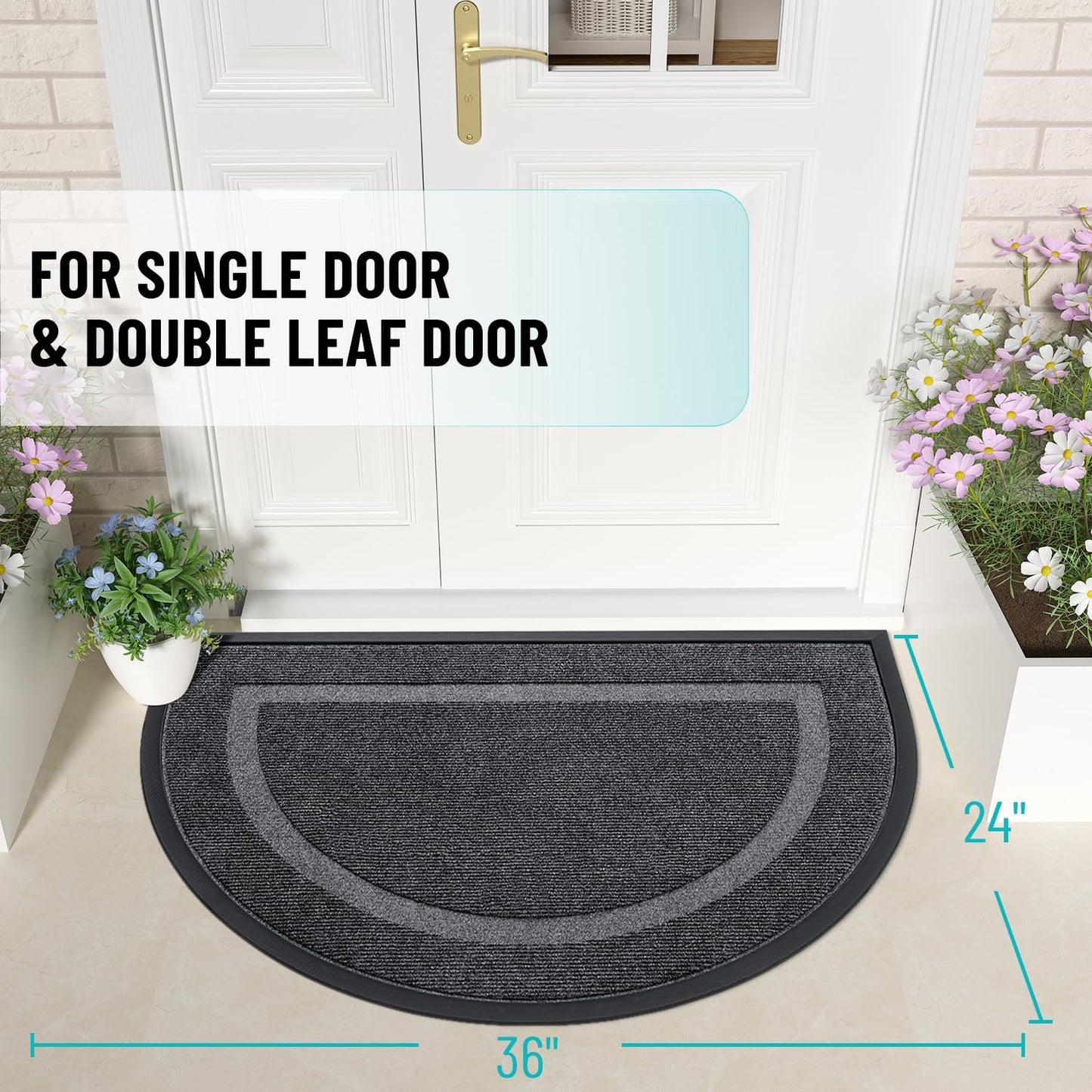 OLANLY Half Circle Door Mat - Waterproof All-Season Doormat for Indoor/Outdoor Use | 36x24 Grey Design