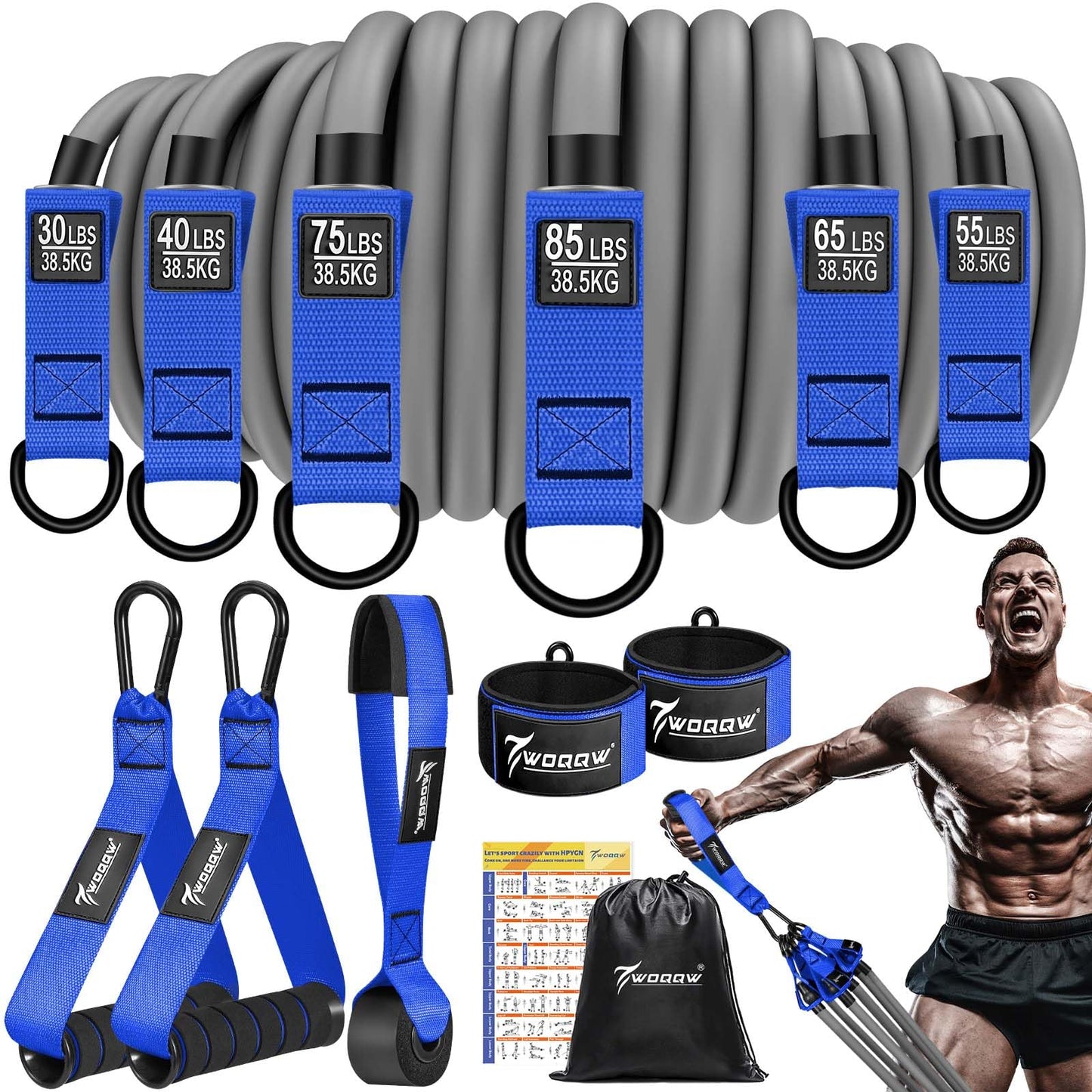 WOQQW Heavy Resistance Bands for Working Out, 350lbs/450lbs Exercise Bands with Handles, Workout Bands Set for Men, Fitness Weight Bands for Muscle Strength Training,Stretching,Slim,Home Gym Equipment
