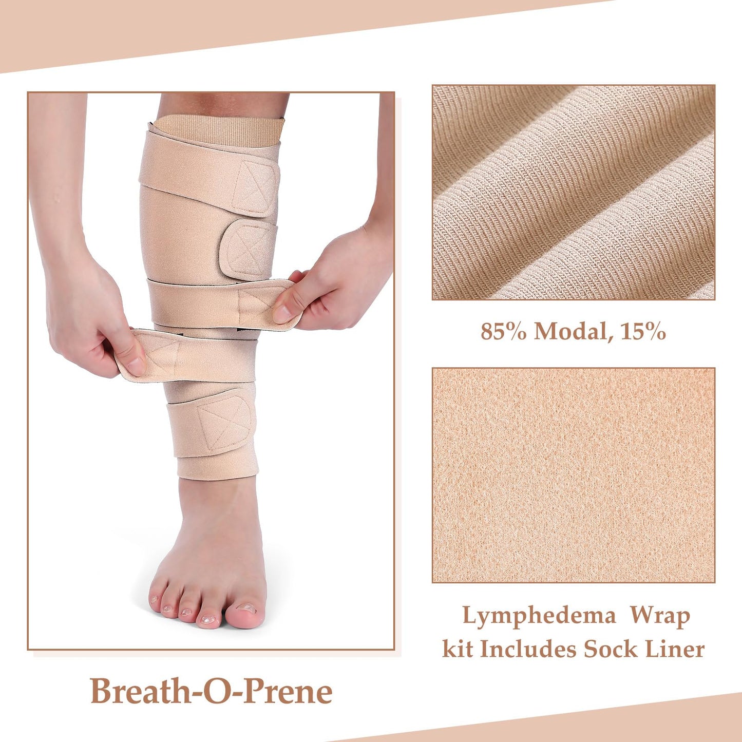Croknit 3 Pairs Lymphedema Compression Leg Wraps Adjustable Lower Leg Cover up Medical Shin Splint Wrap for Heaviness Fatigue (Complexion)