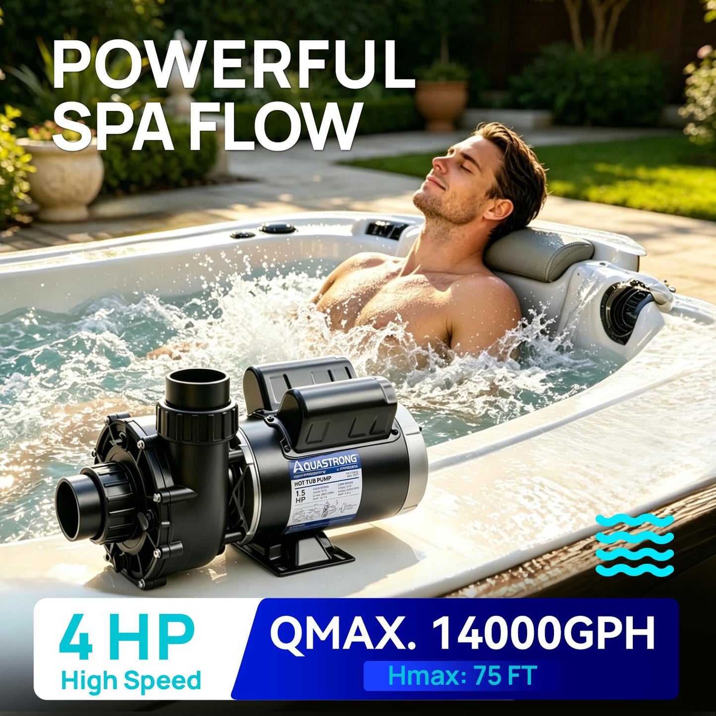 Aquastrong SPA Pump, Dual Speed Hot Tub Pump, Pure Copper Motor, Low Noise, Easy Installation with 1.5" & 2" Adapters, 90° Rotating Inlet & Outlet, Compatible with Hot Tubs & Spa Systems, Grey