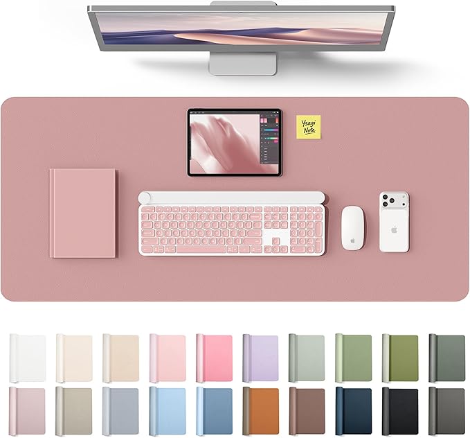 YSAGi Leather Desk Protector, Office Mat, Large Mouse Mat, Non-Slip PU Leather Blotter, Laptop Desk Mat, Waterproof Writing Pad for Office and Home(Pale Mauve, 42" x 17.2")