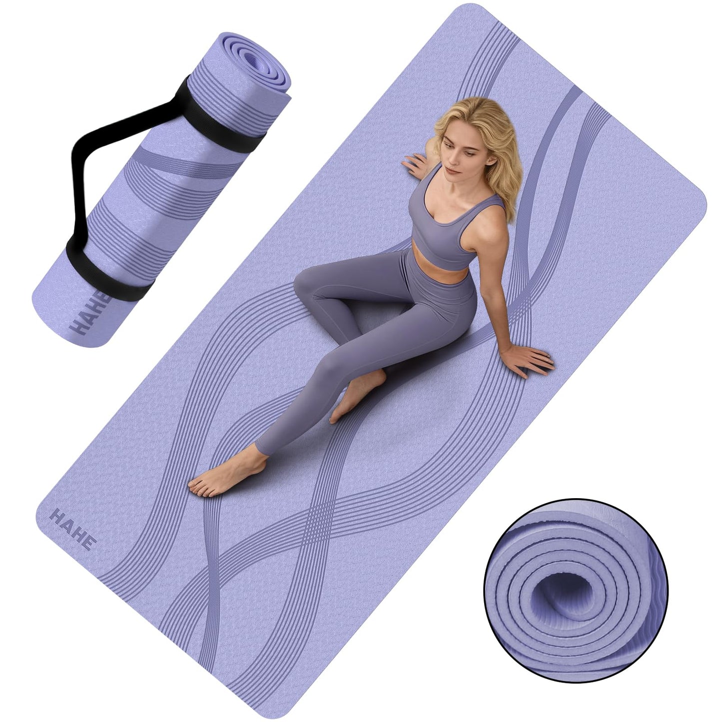 Yoga Mat High Density Exercise Mat, 76"x32"x0.27"Thick Wide & Large Yoga Mat for Women Men, Professional POE Workout Mat for Yoga, Pilates, Fitness & Stretching (Lavender Purple)