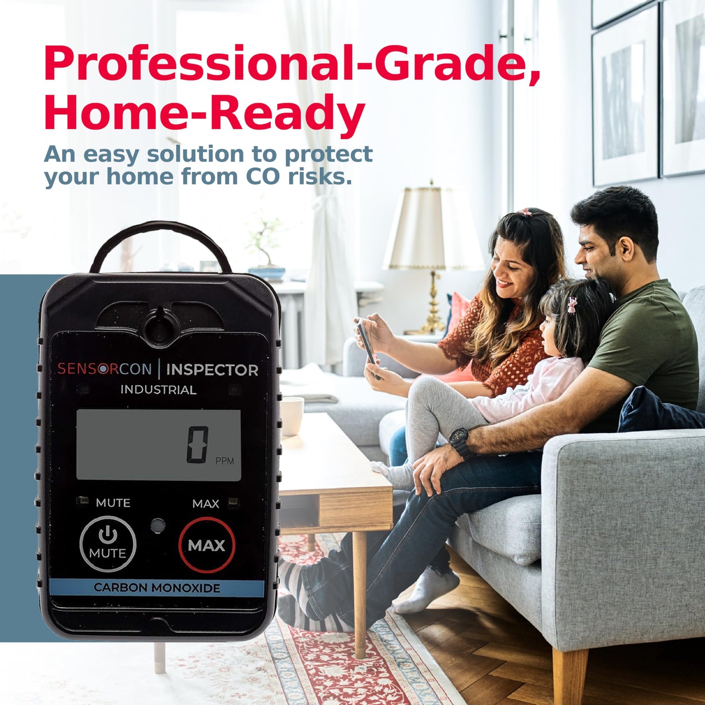 Sensorcon Inspector 2 Industrial CO Detector Kit with Pump Assembly and Probe Kit – Portable Carbon Monoxide Detector with Visual, Audible and Vibrating Alerts