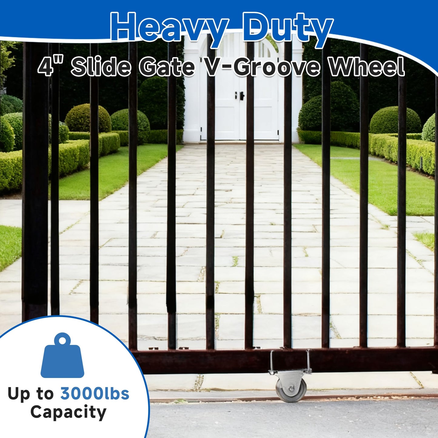 AIWFL 2 Pack 4" V-Groove Slide Rolling Gate Wheel Kit for 2" Thick Inverted Sliding Rolling Track Gates, No Welding-Heavy Duty Steel Dual Bearing Bolted External Mount Bracket,Loading 3000lbs