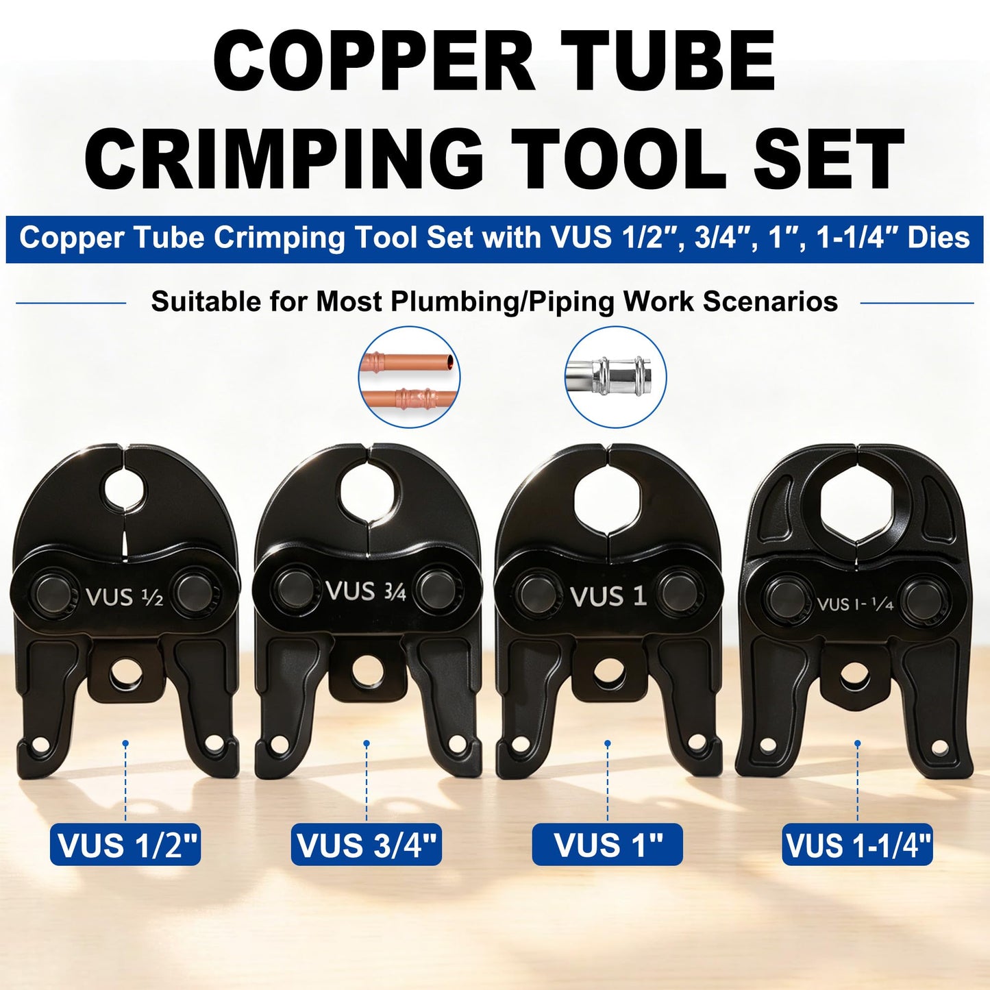 AMZCNC 18V Copper Pipe Press Tool, 32KN Battery Powered Crimping Tool with 4 Jaws (1/2", 3/4", 1", 1-1/4") & Pipe Cutter, HVAC Plumbing Crimper, 360° Rotating Head, ProPress Fittings Compatible