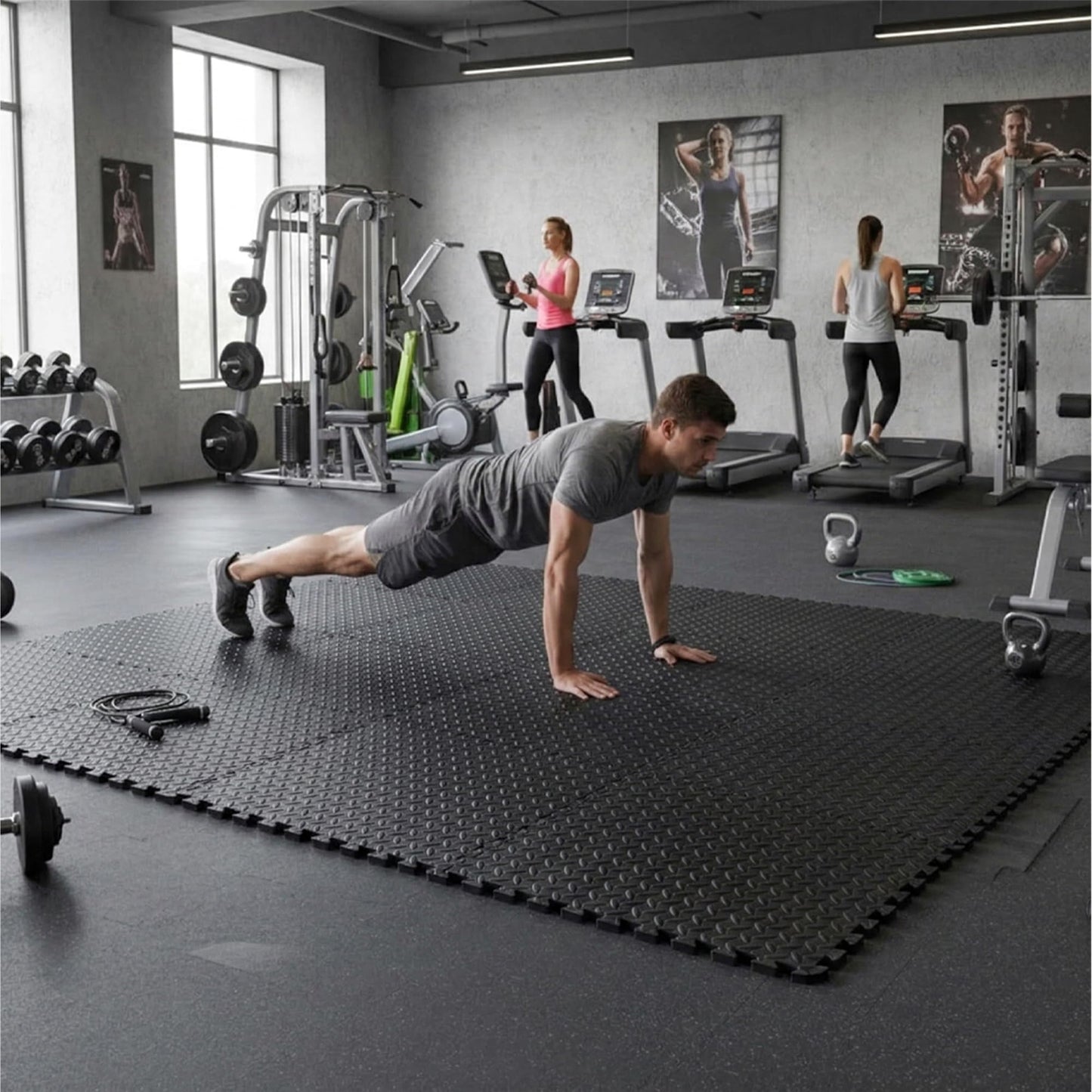 BalanceFrom Puzzle Exercise Mat 3/4" Thick, EVA Interlocking Foam Floor Tiles for Home Gym, Mat for Home Workout Equipment, Floor Padding for Kids, Black, 24 in x 24 in x 3/4 in, 96 Sq Ft - 24 Tiles