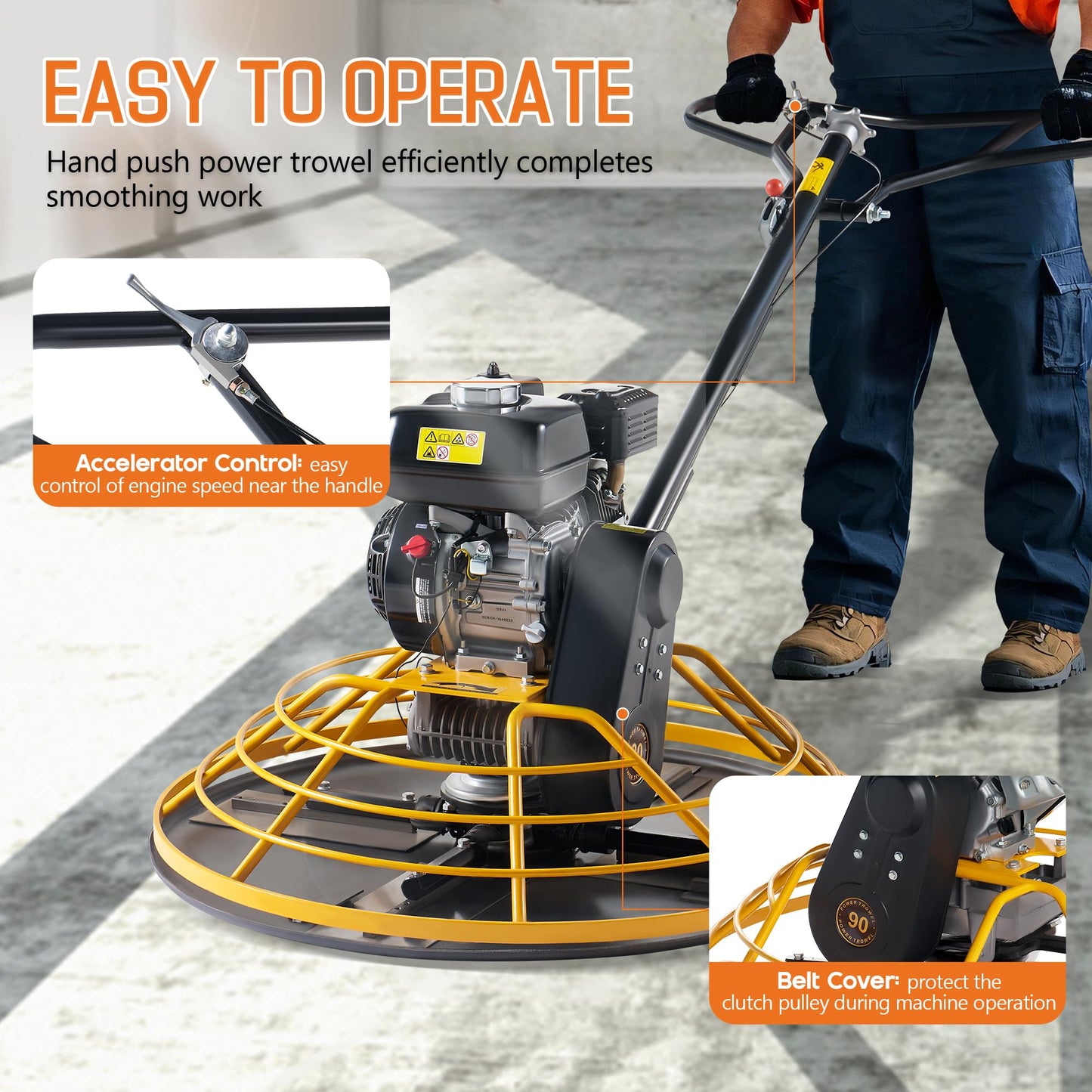 Albott 36" Power Trowel with 5.5 HP GX160 Engine, Walk-Behind Cement Trowel with Float Pan and 4 Blades, Commercial Gas-Powered Concrete Surface Finisher