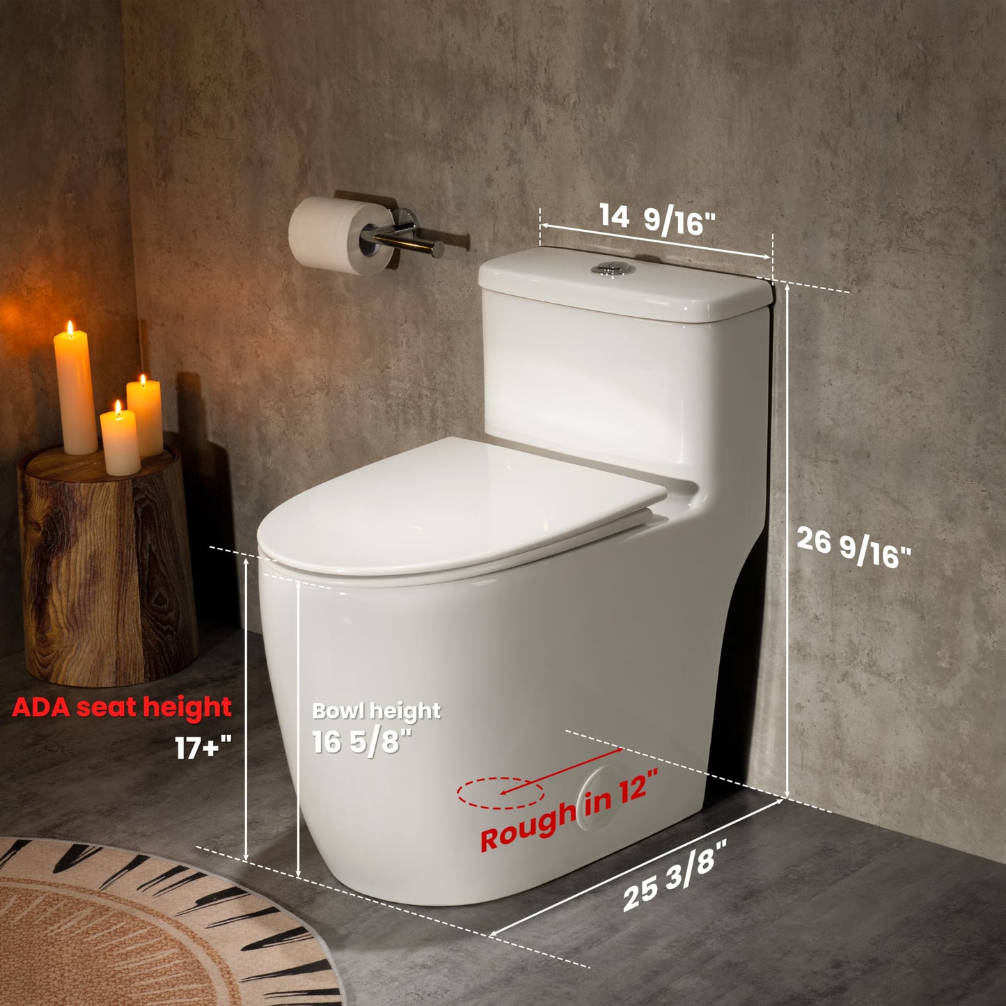 Casta Diva One Piece Toilet Elongated with 17.5" ADA Height Comfort Chair Seat Compact Modern Toilets for Bathroom, Dual Flush High Efficiency 1.0/1.28 GPF & MAP 1000g, 12'' Rough-in, White