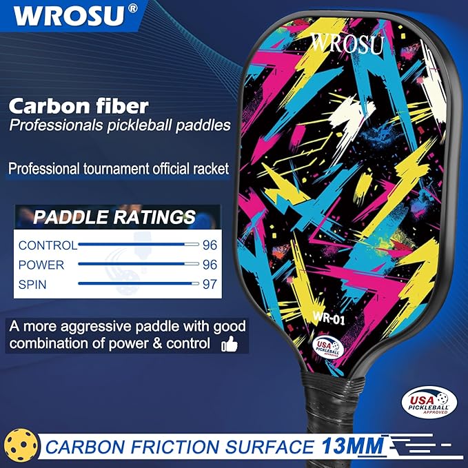 Carbon Fiber Pickleball Paddles Set of 4 or 2 Rackets,USAPA Approved Carbon Fiber Surface Pickle Ball Equipment Sets PP Honeycomb Core Pickleball Rackets & Accessories for Men,Women,Kids,Adults