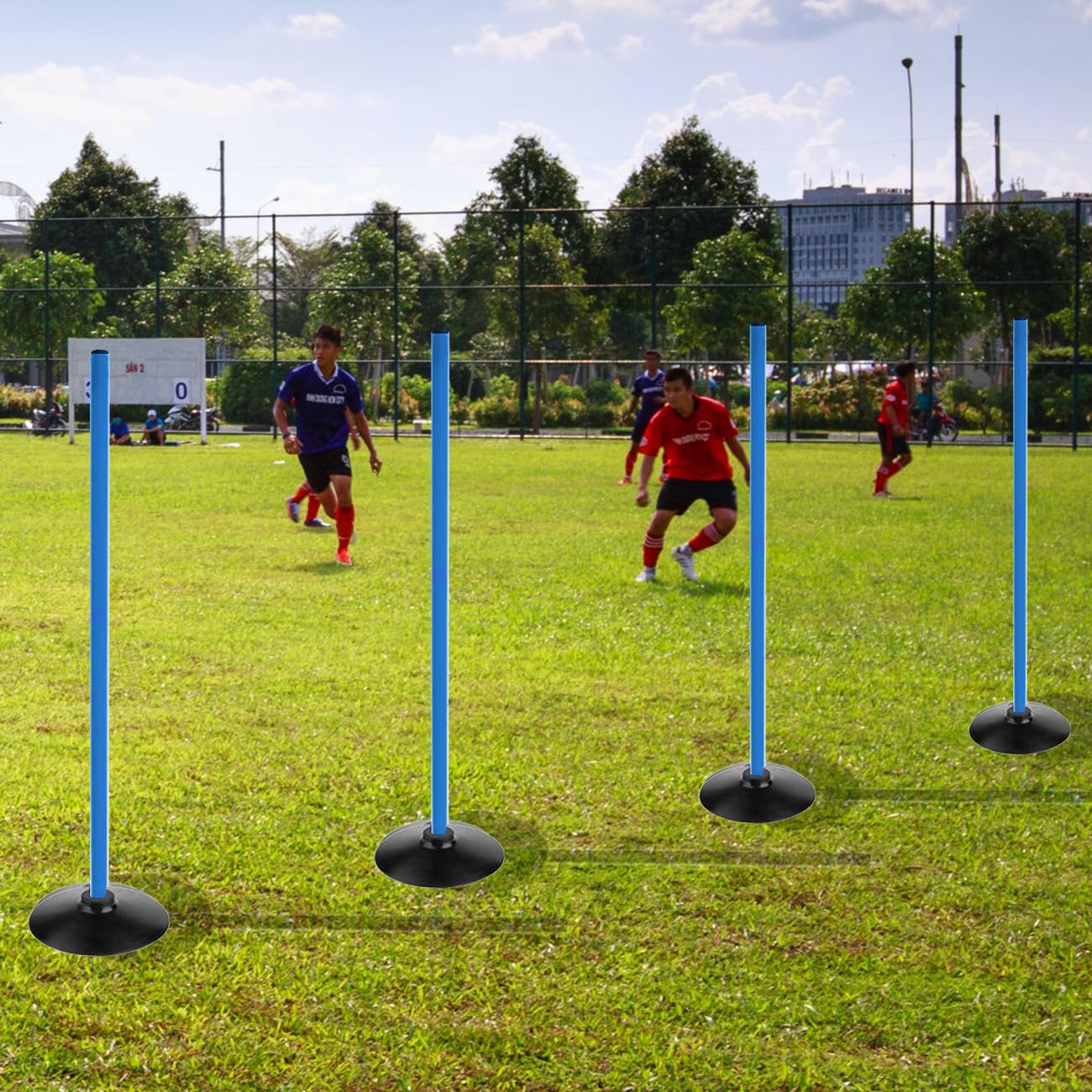 ASENVER Blue Soccer Agility Poles Set Detachable Sports Trainning Speed Pole Slalom Poles with Rubber Base Sport Traning Equipment (3.3 FT, Pack of 6)