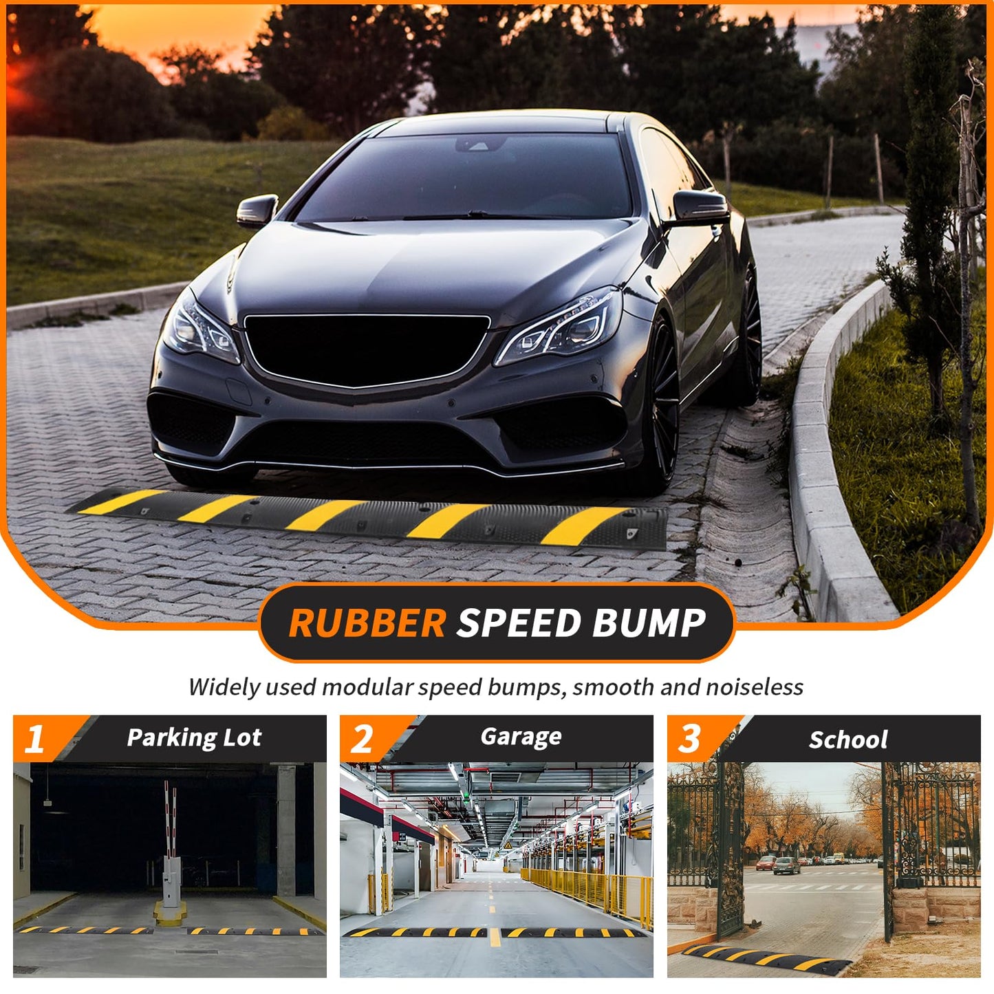 CuisinAid Speed Bump, 84'' Rubber Speed Bumps, 2 Channel Modular Speed Hump, Cable Ramps Hose Protector Ramps with 2 End Caps and 6 Bolt Spikes for Asphalt Concrete Gravel Driveway Road