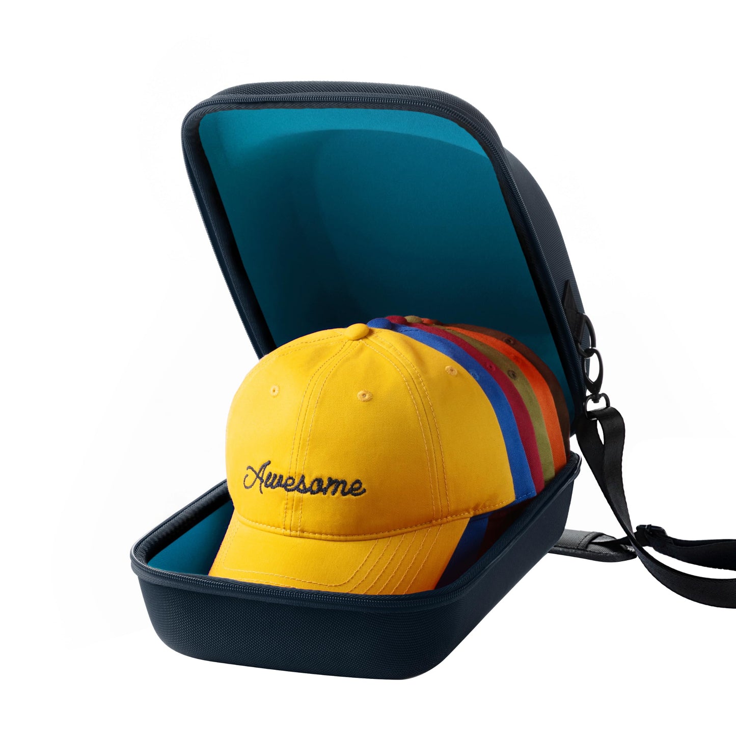 OZUECCR Hard Hat Travel Case – Storage for Baseball Caps with Carrying Handle and Adjustable Shoulder Strap, Hat Organizer Protects up to 6 Hats, for Travel and Home Storage (Blue+Blue)