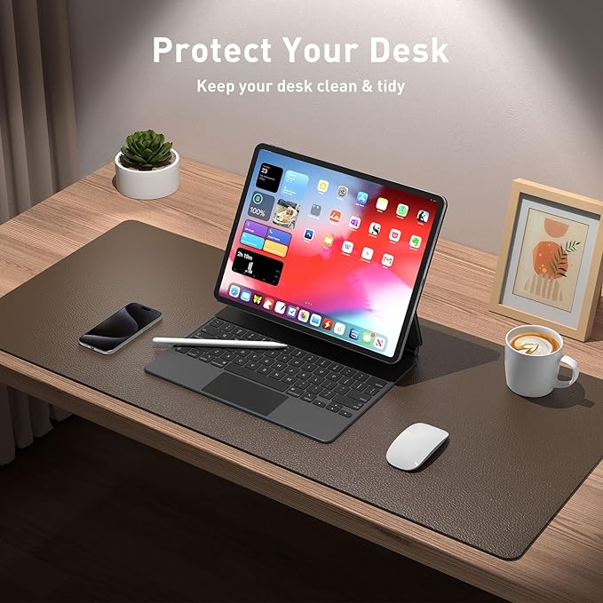 Aothia Leather Desk Pad Protector, Mouse Pad, Office Desk Mat, Non-Slip PU Leather Desk Blotter, Laptop Desk Pad, Waterproof Desk Writing Pad for Office and Home (Coffee, 36" x 17")