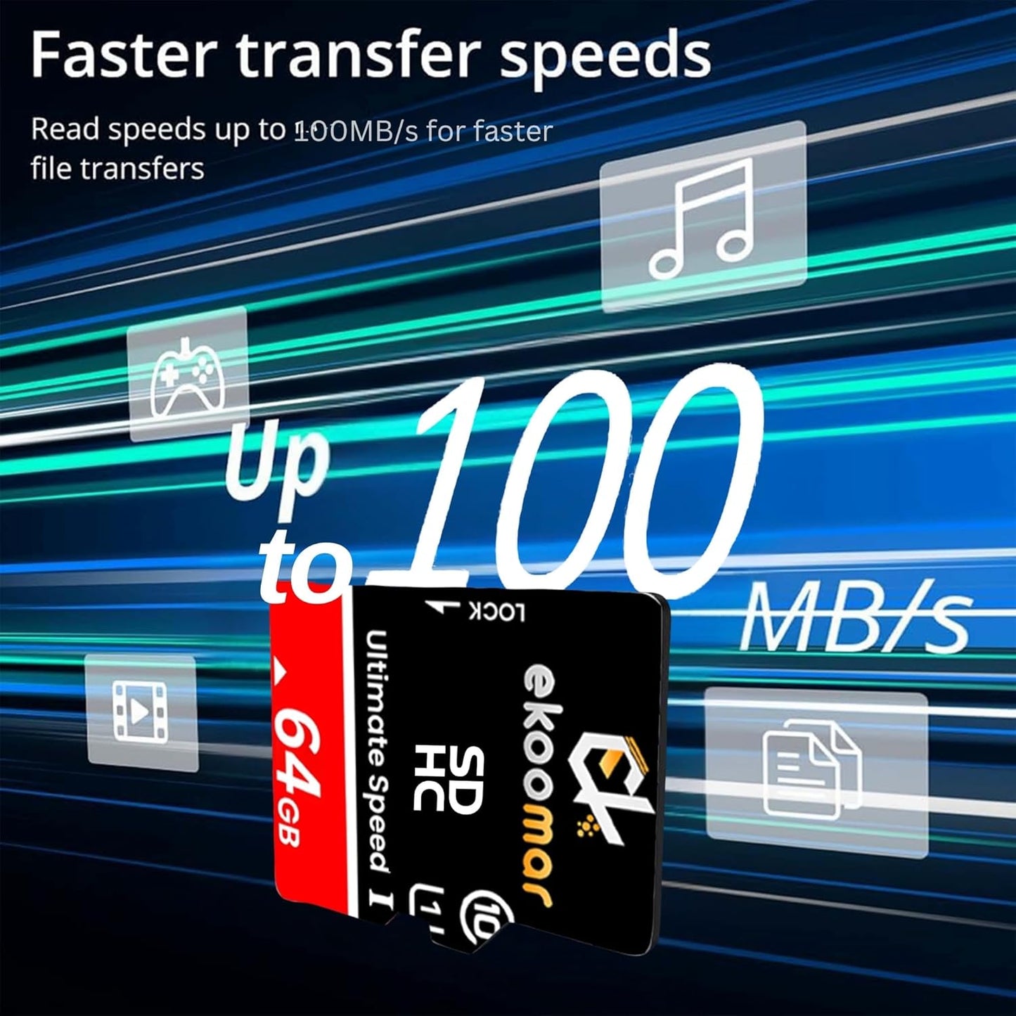 Ekoomar 10, 100MB/s 64GB (Pack 1) Card - Class High-Speed Memory Card with for Digital Camera, Dash Cam, & Video
