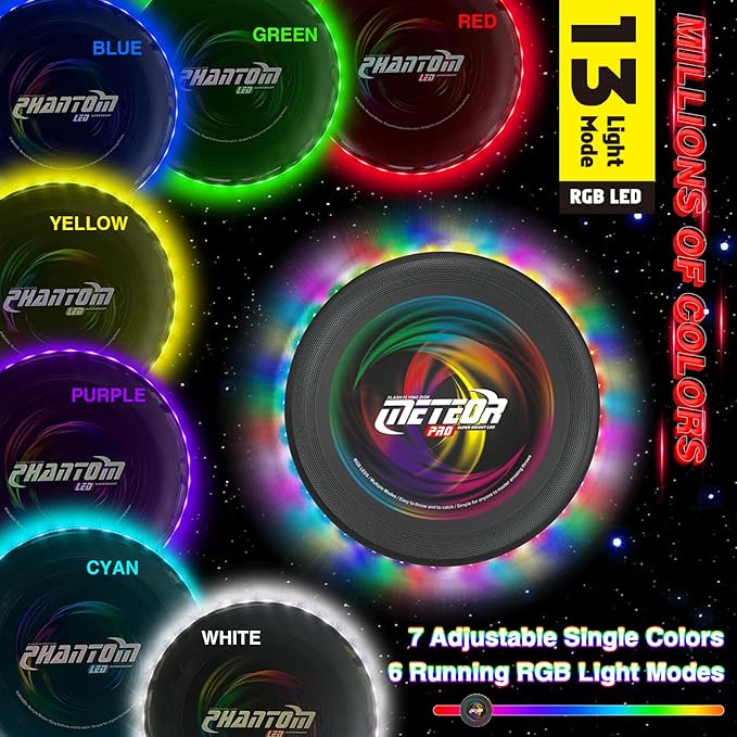 Light Up Flying Disc with 16 Millions Colors-45 LEDs & 13 Light Modes Flying Ring, Glow in The Dark Flying Disc for Adult Kid Teen Rechargeable&Waterproof Camp Beach Toy Birthday Gift